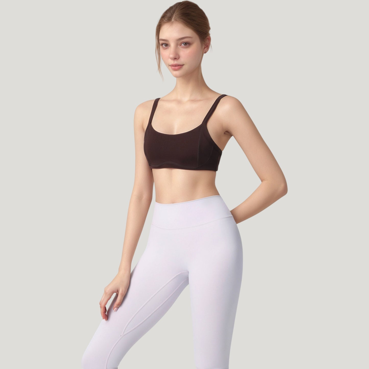 Anna-Kaci Active Women's Square Neck Sports Bra with Wide Fixed Straps and Smooth Seamless Design