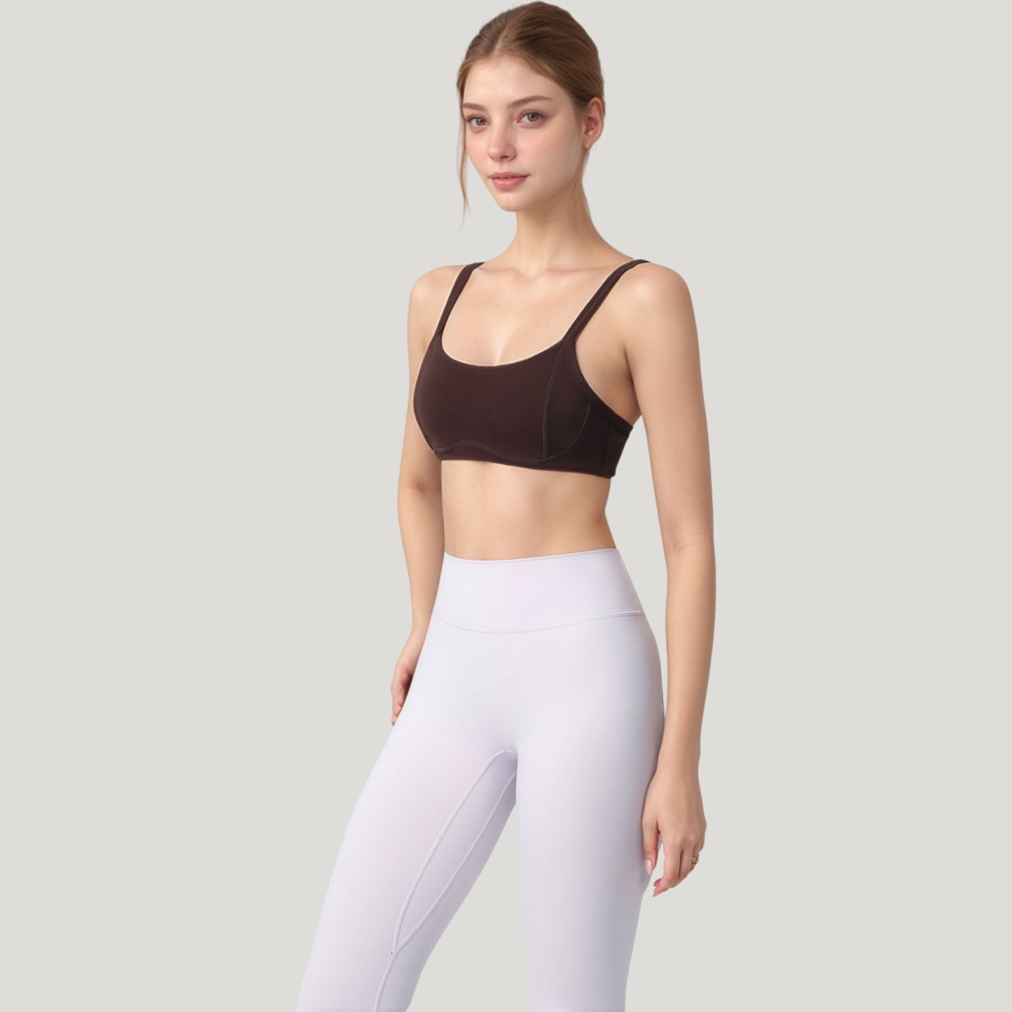 Anna-Kaci Active Women's Square Neck Sports Bra with Wide Fixed Straps and Smooth Seamless Design