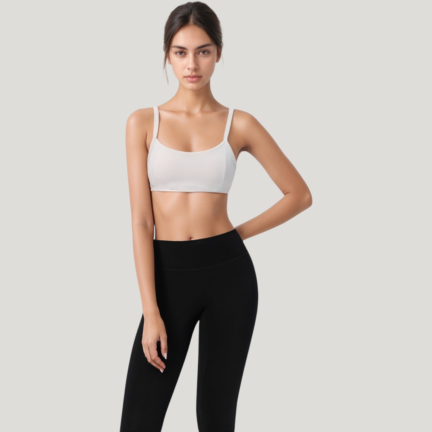 Anna-Kaci Active Women's Square Neck Sports Bra with Wide Fixed Straps and Smooth Seamless Design