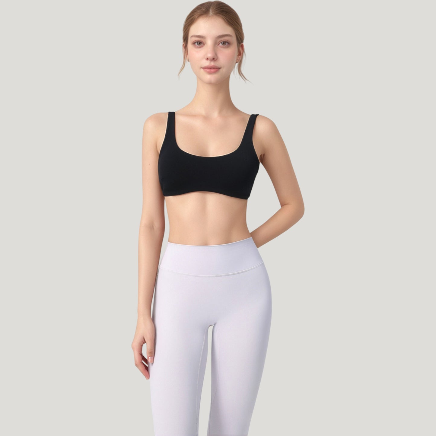Anna-Kaci Active Women's Scoop Neck Sports Bra with Wide Straps and Seamless Design