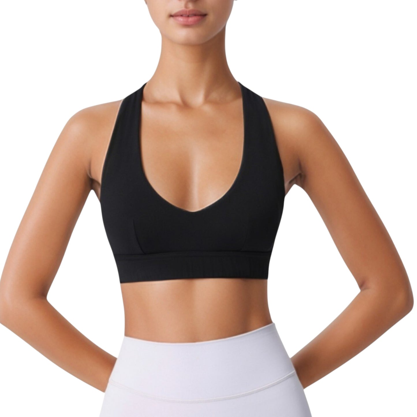 Anna-Kaci Active Women's Low Scoop Neck Sports Bra with Open Back Strap Design and Supportive Elastic Band