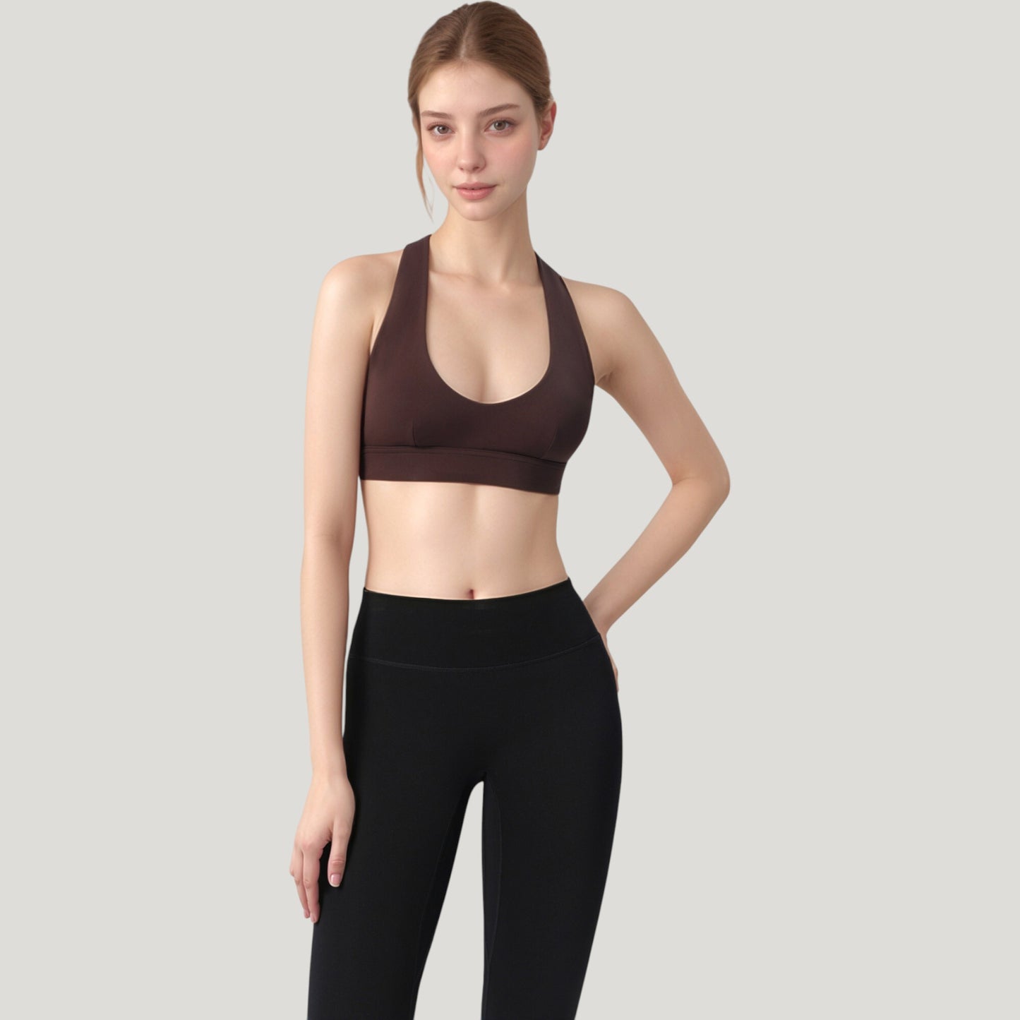 Anna-Kaci Active Women's Low Scoop Neck Sports Bra with Open Back Strap Design and Supportive Elastic Band
