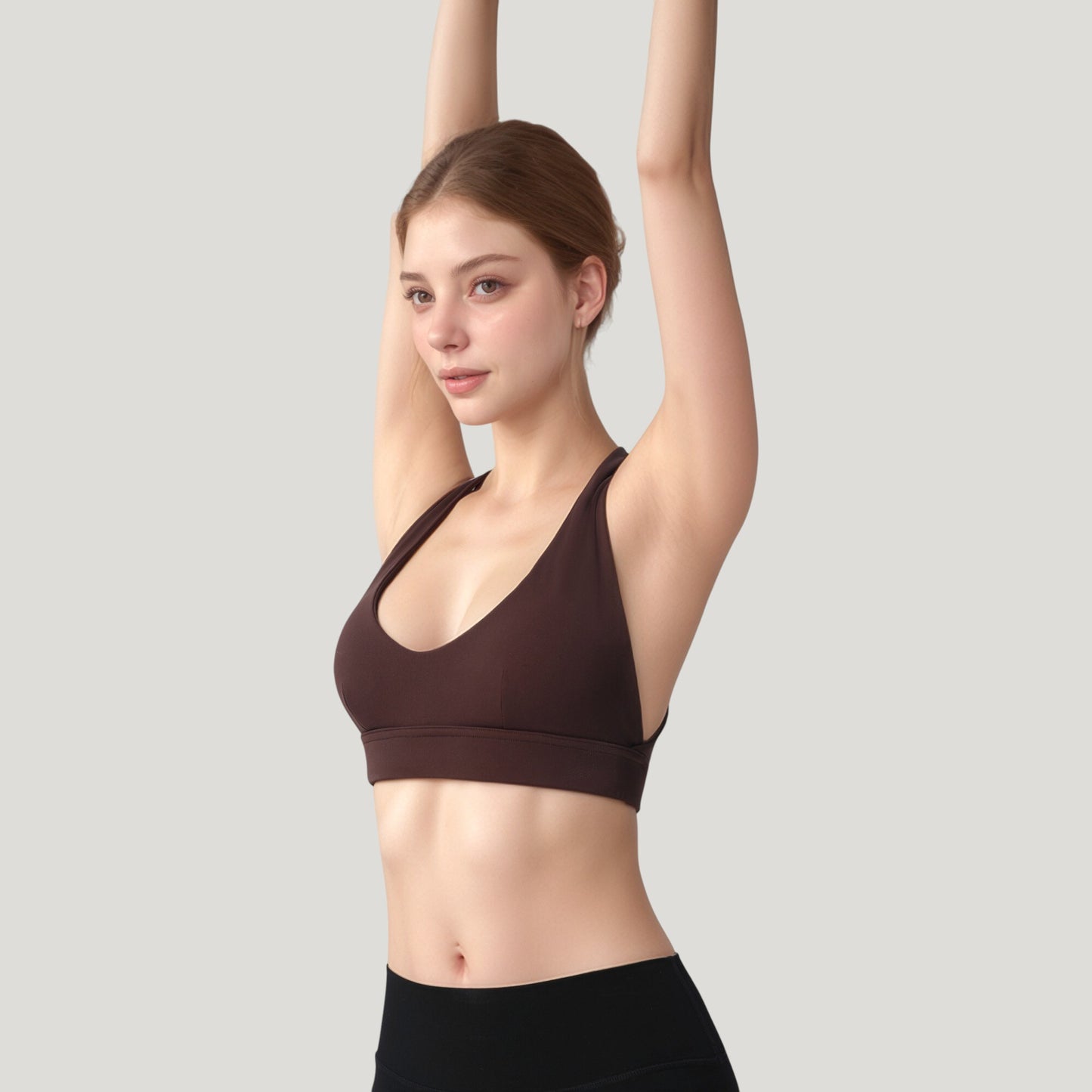 Anna-Kaci Active Women's Low Scoop Neck Sports Bra with Open Back Strap Design and Supportive Elastic Band