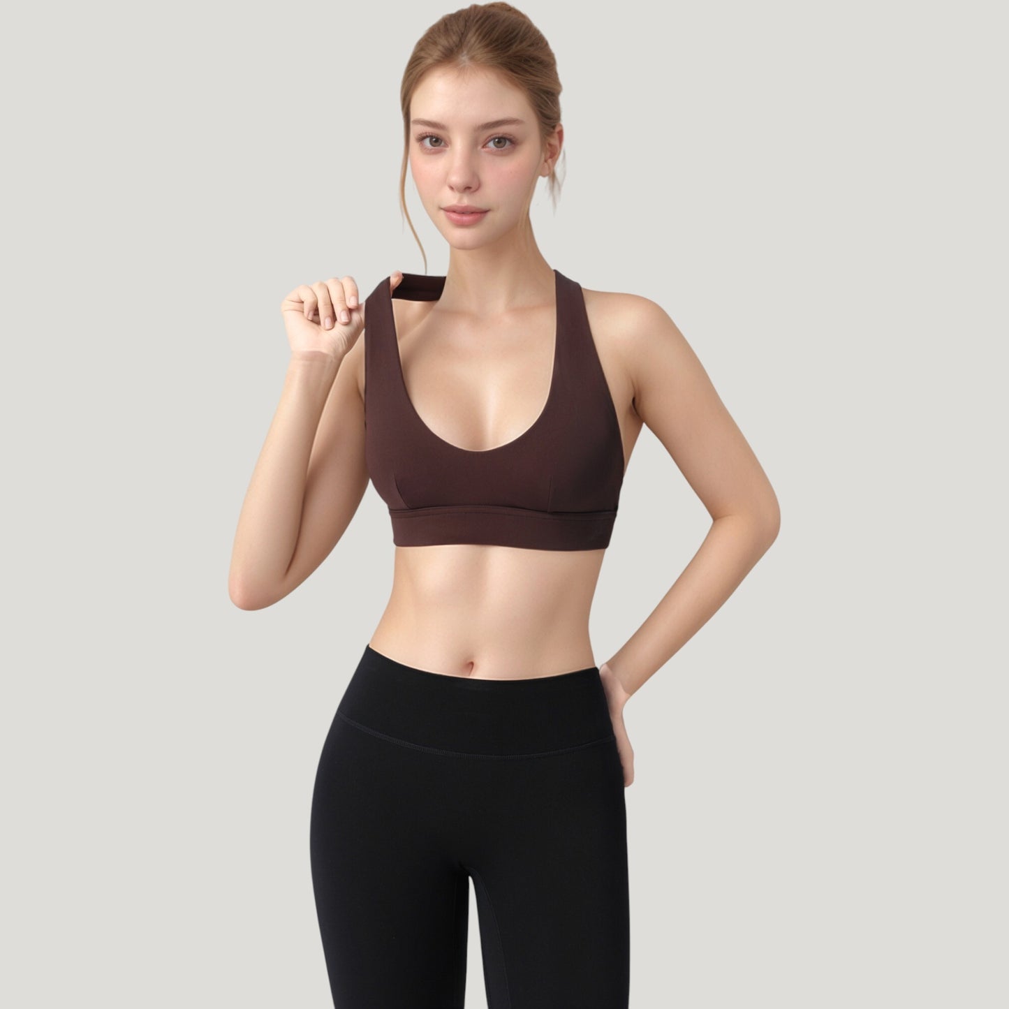 Anna-Kaci Active Women's Low Scoop Neck Sports Bra with Open Back Strap Design and Supportive Elastic Band
