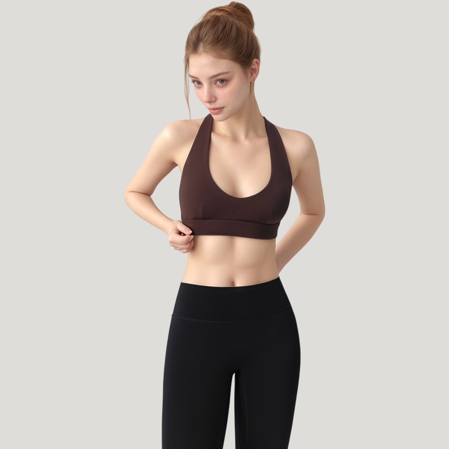 Anna-Kaci Active Women's Low Scoop Neck Sports Bra with Open Back Strap Design and Supportive Elastic Band