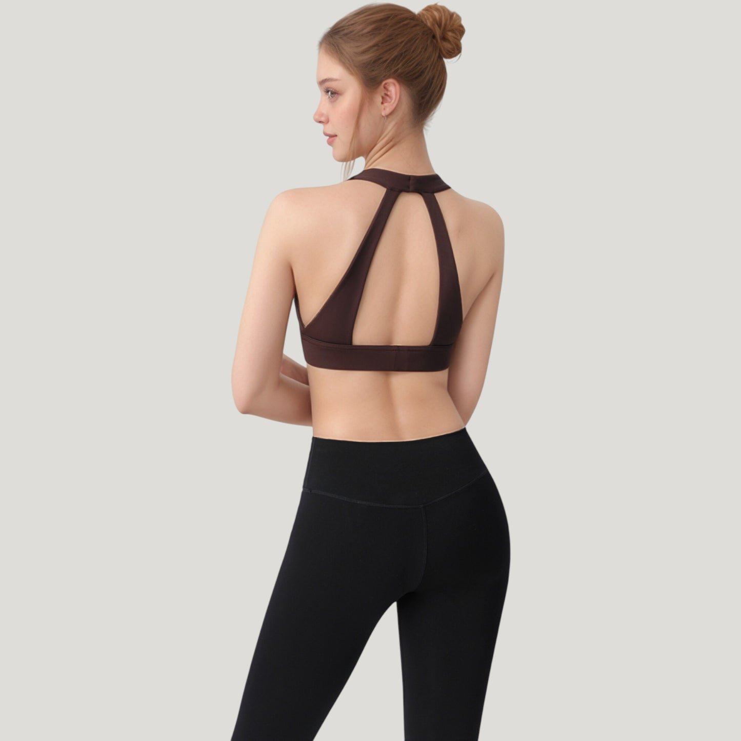 Anna-Kaci Active Women's Low Scoop Neck Sports Bra with Open Back Strap Design and Supportive Elastic Band