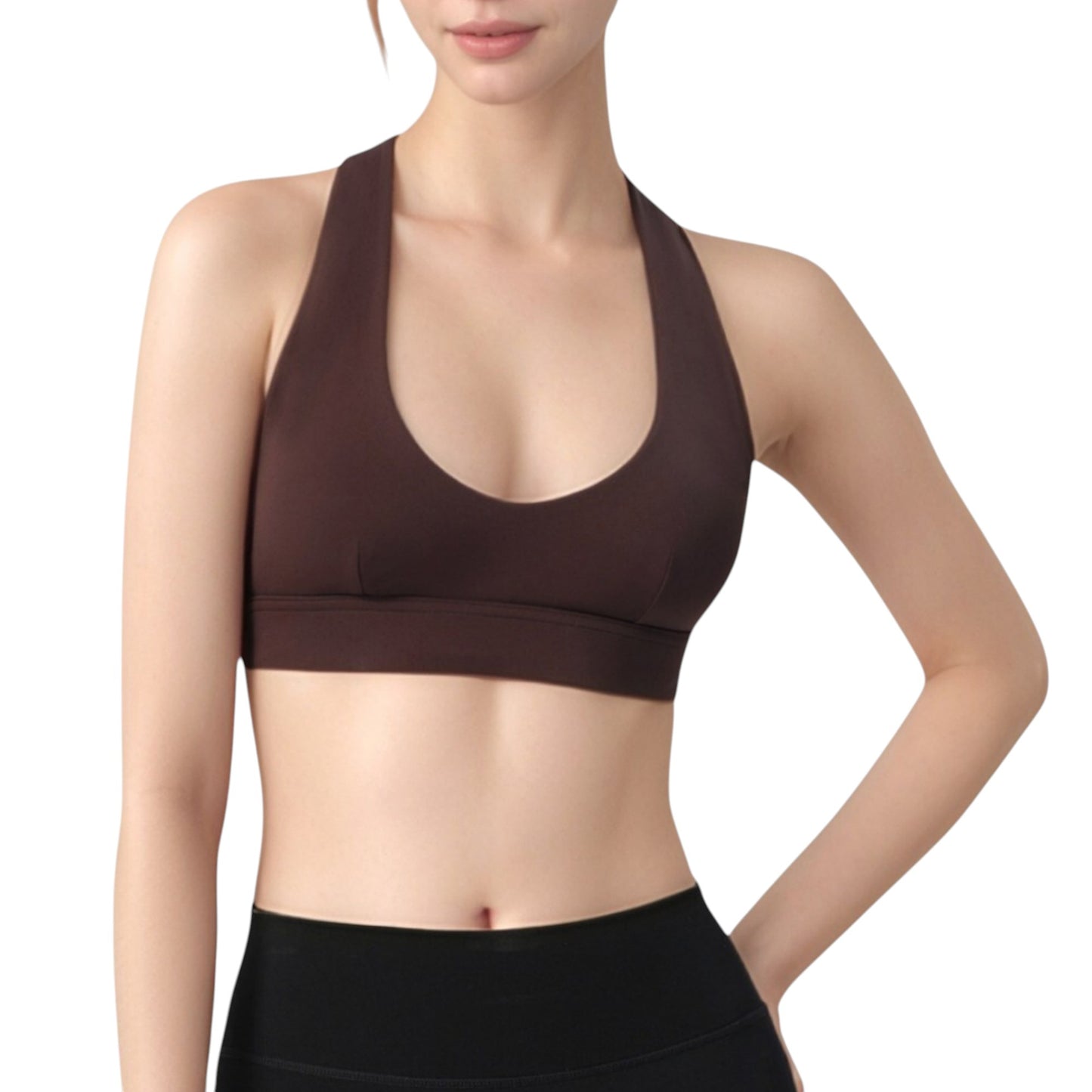 Anna-Kaci Active Women's Low Scoop Neck Sports Bra with Open Back Strap Design and Supportive Elastic Band