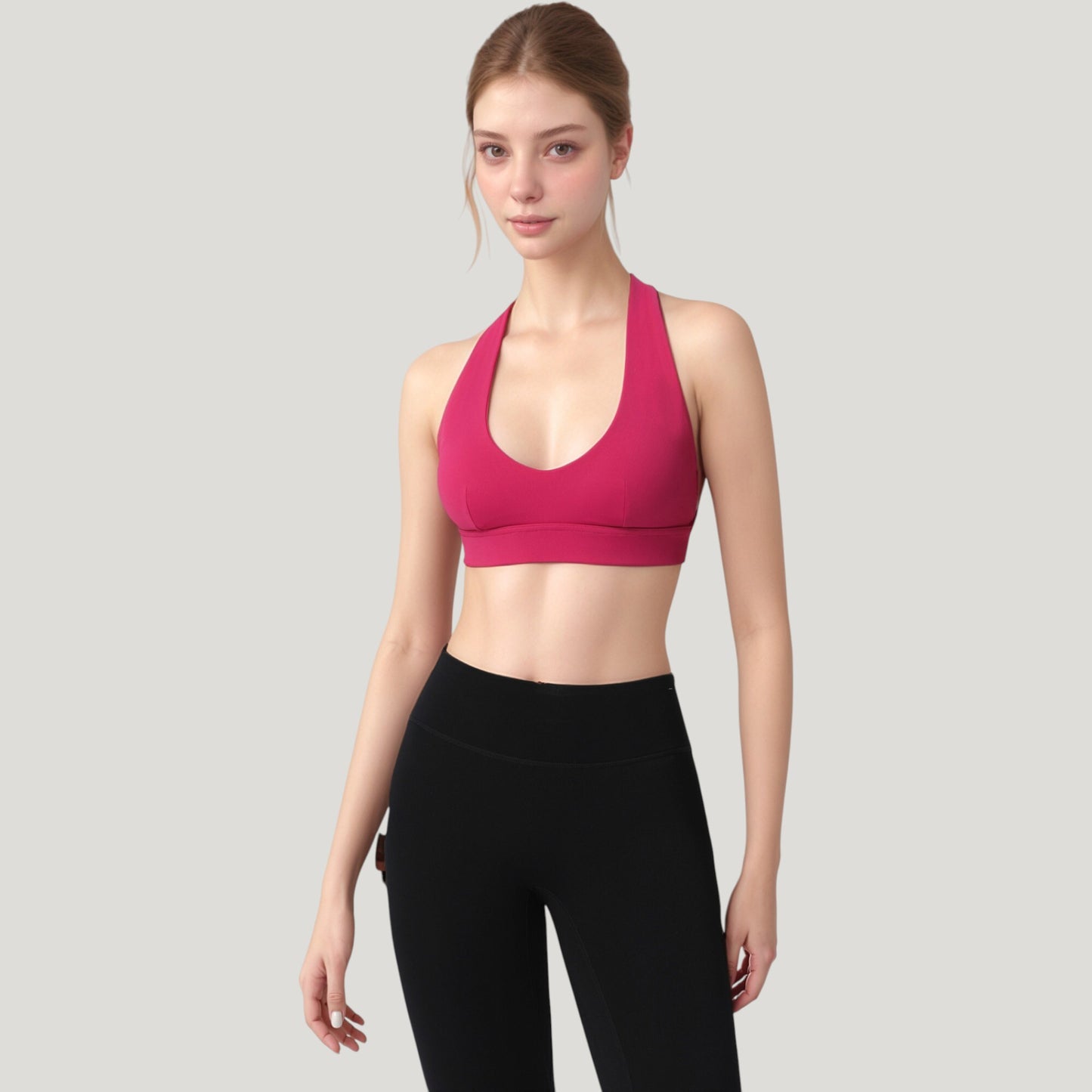 Anna-Kaci Active Women's Low Scoop Neck Sports Bra with Open Back Strap Design and Supportive Elastic Band