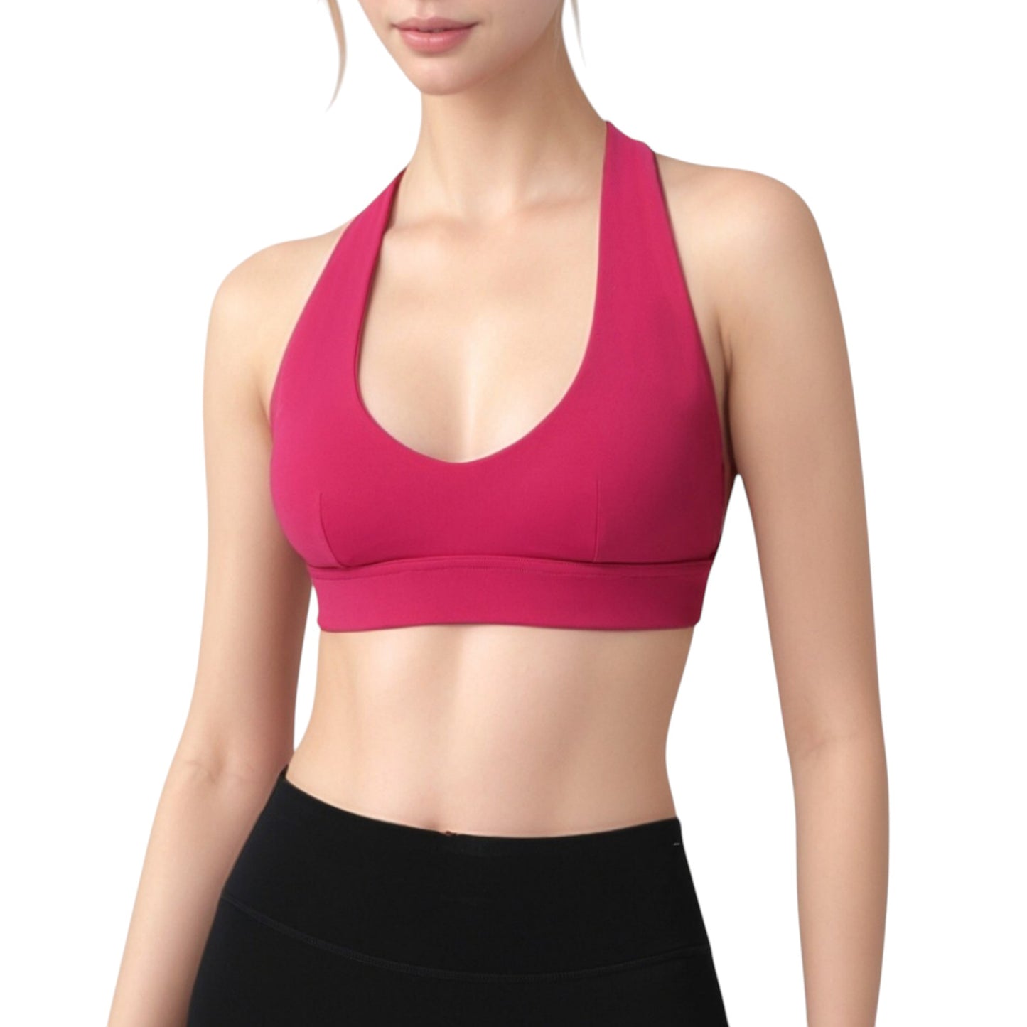 Anna-Kaci Active Women's Low Scoop Neck Sports Bra with Open Back Strap Design and Supportive Elastic Band