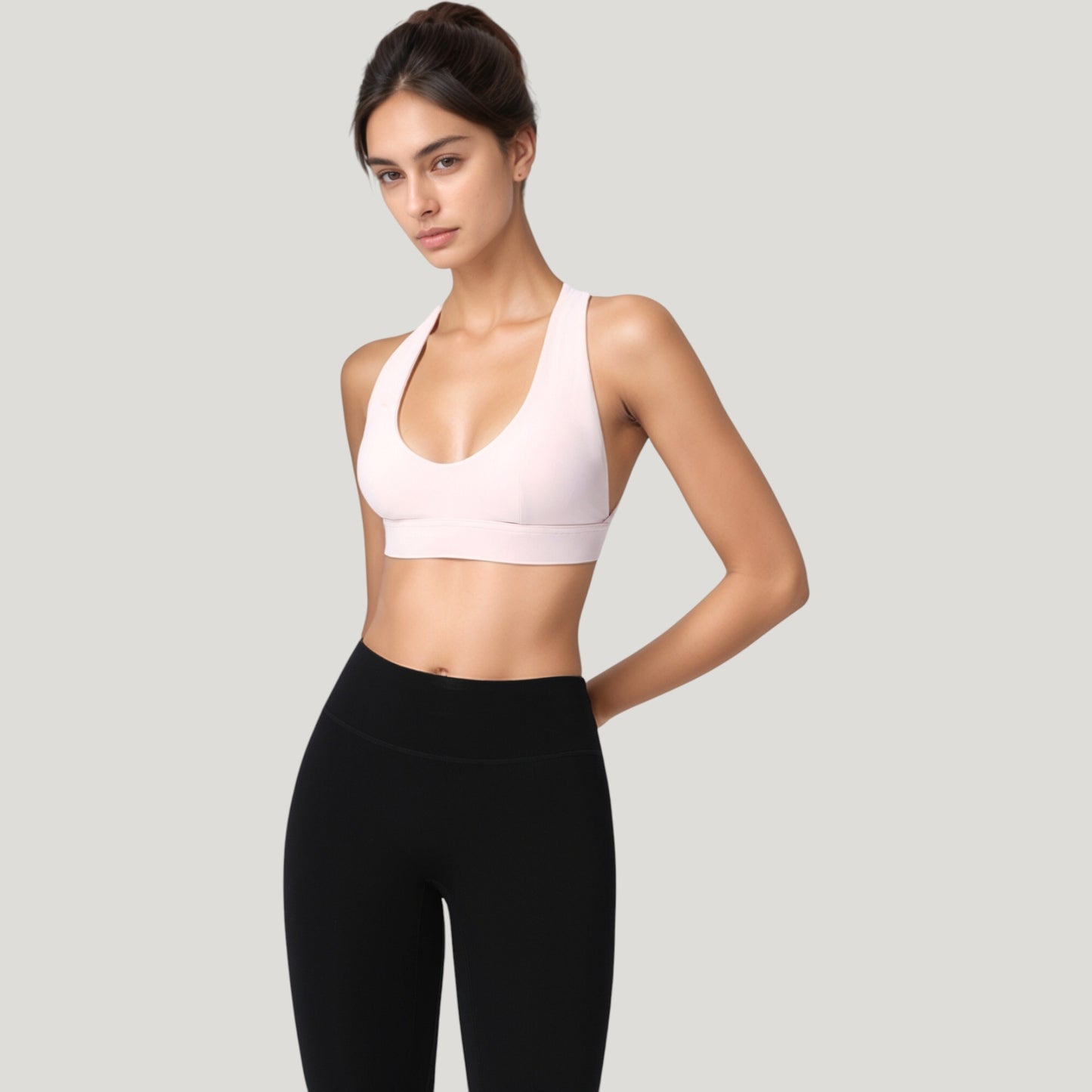 Anna-Kaci Active Women's Low Scoop Neck Sports Bra with Open Back Strap Design and Supportive Elastic Band
