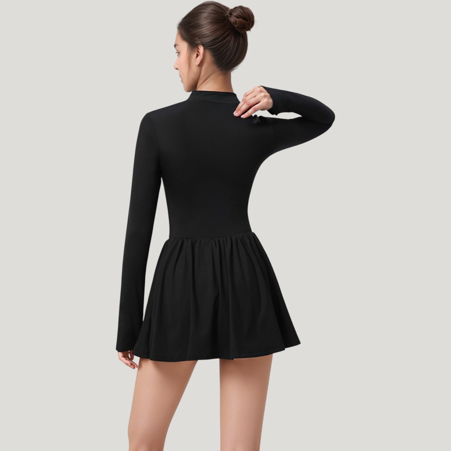 Anna-Kaci Active Women's Long Sleeve Athletic Dress with Front Zip and Flowy Skirt