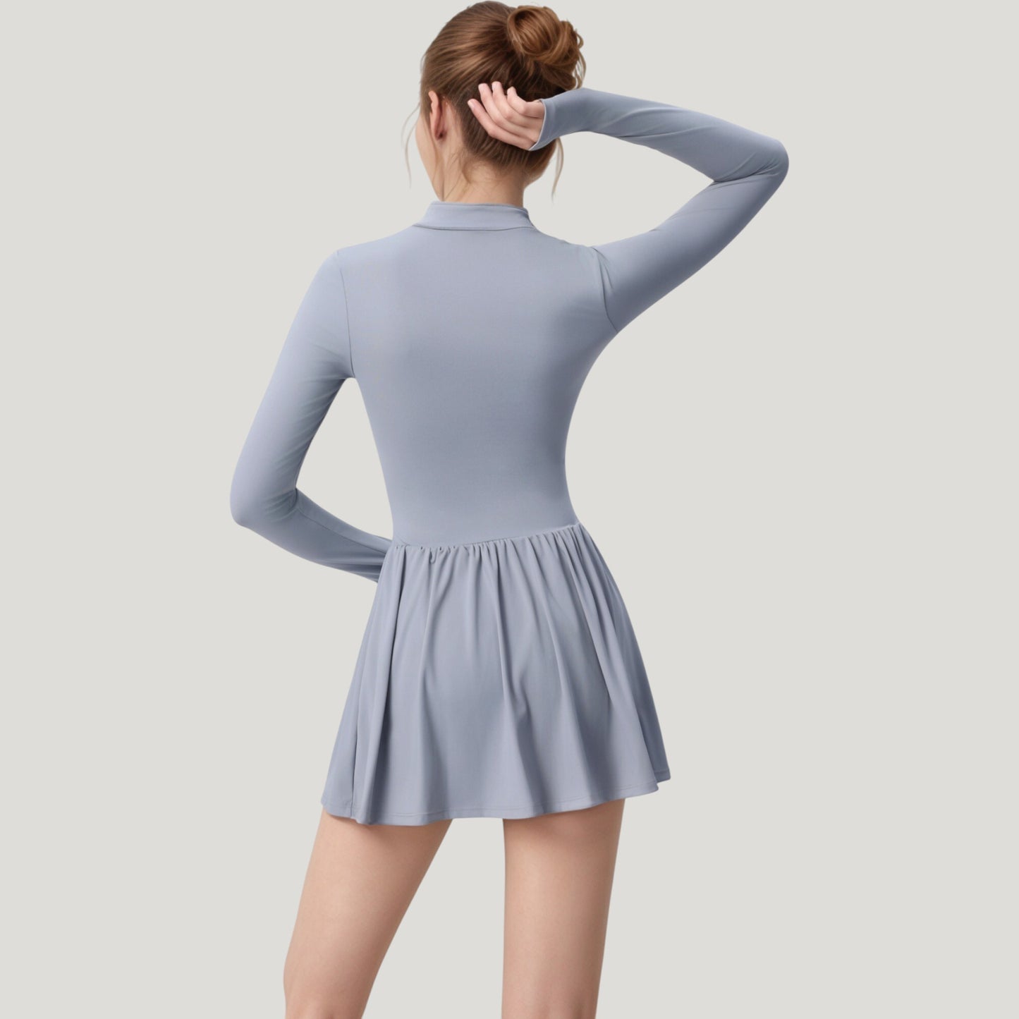 Anna-Kaci Active Women's Long Sleeve Athletic Dress with Front Zip and Flowy Skirt