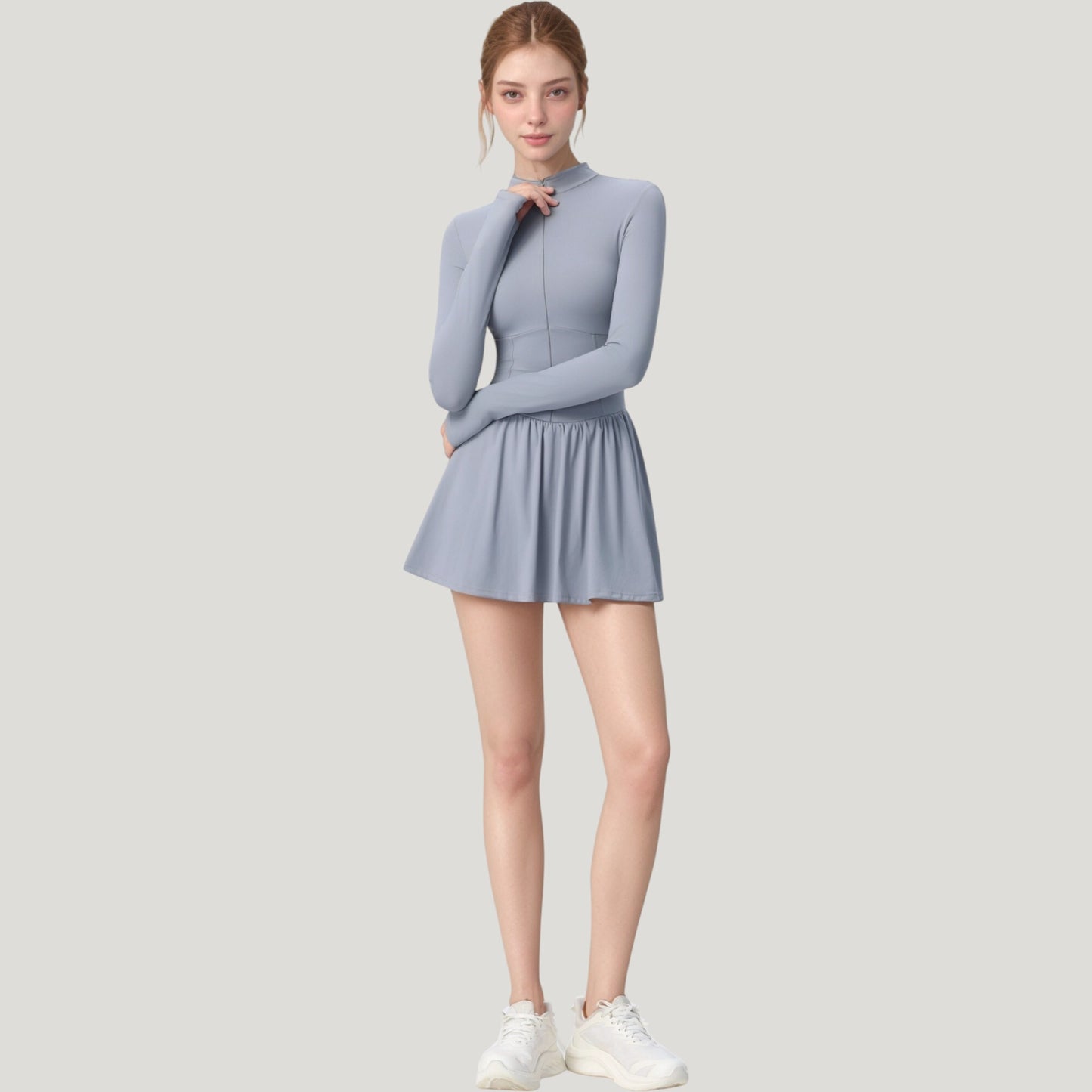 Anna-Kaci Active Women's Long Sleeve Athletic Dress with Front Zip and Flowy Skirt