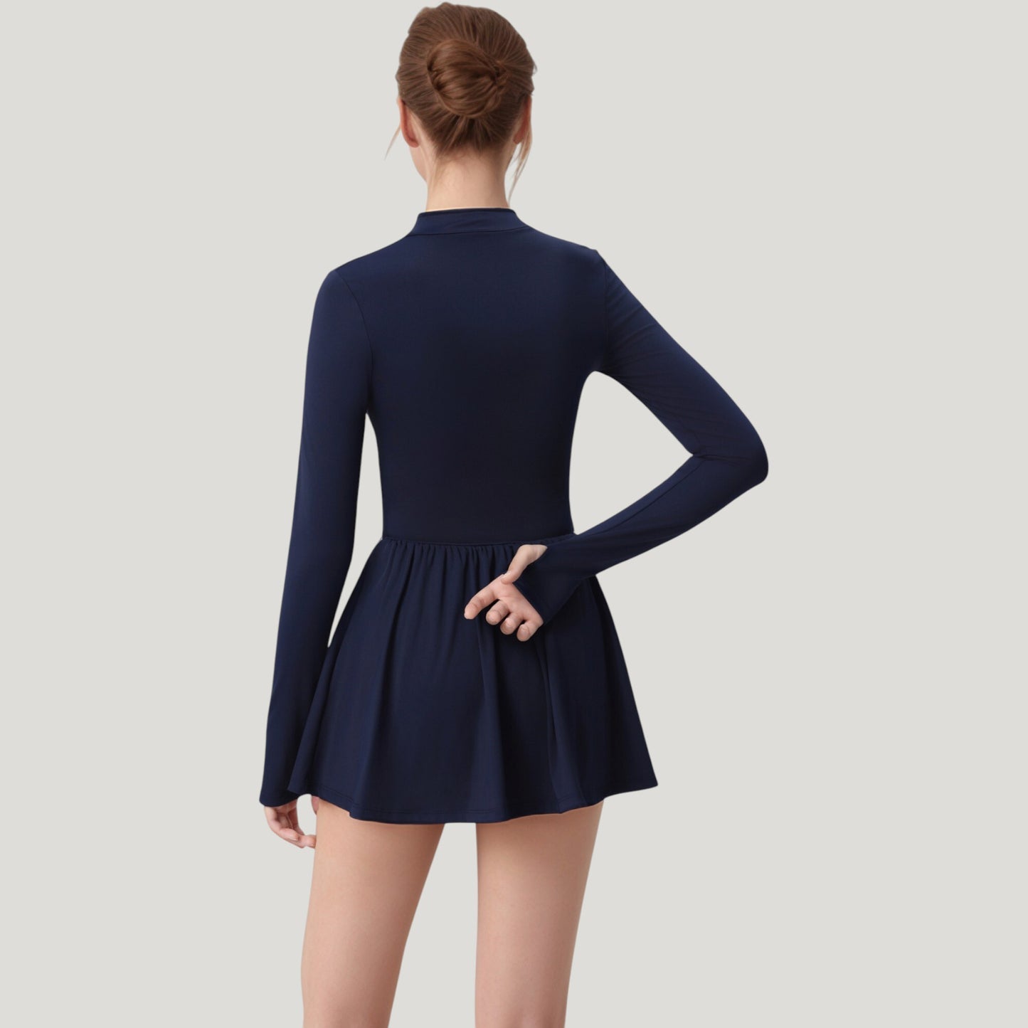 Anna-Kaci Active Women's Long Sleeve Athletic Dress with Front Zip and Flowy Skirt