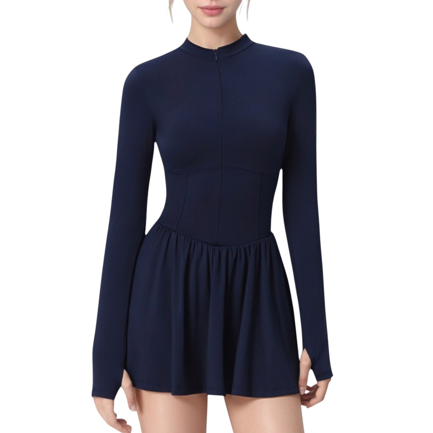 Anna-Kaci Active Women's Long Sleeve Athletic Dress with Front Zip and Flowy Skirt