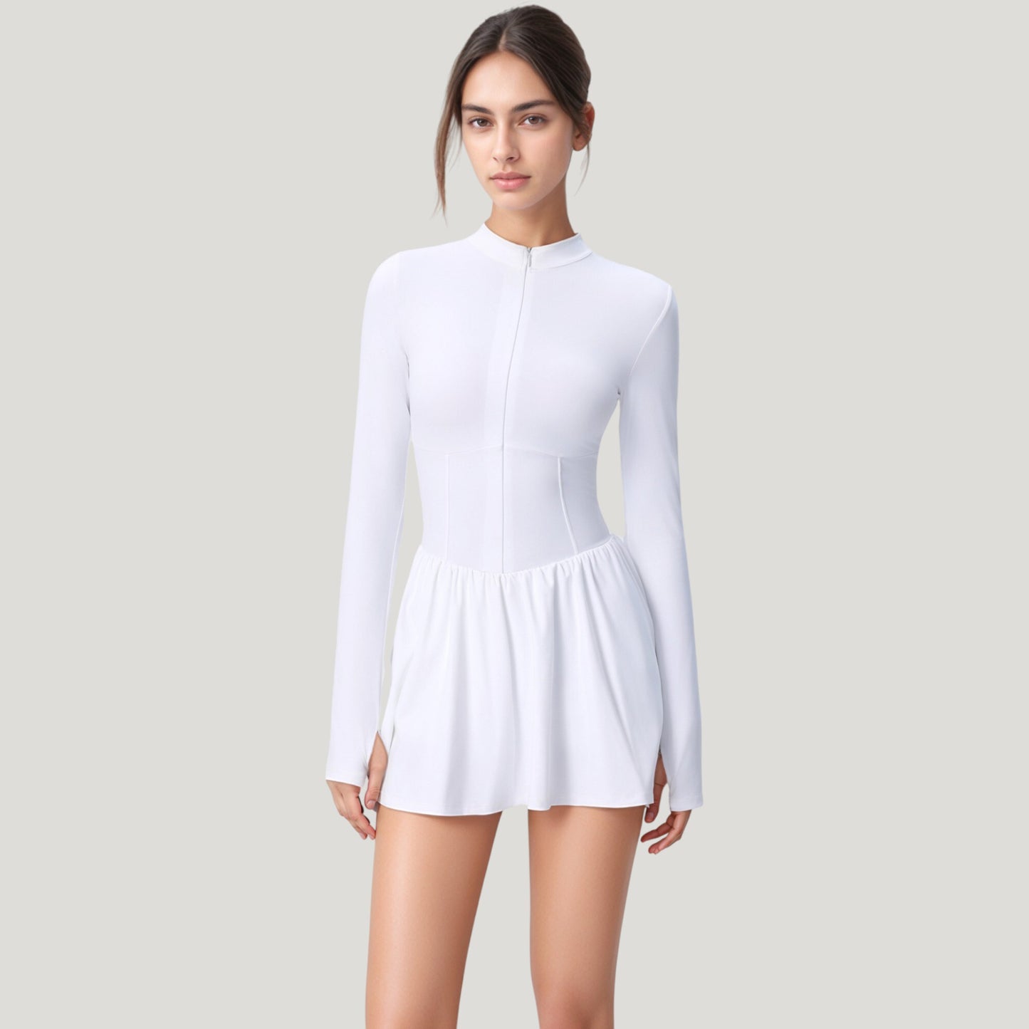 Anna-Kaci Active Women's Long Sleeve Athletic Dress with Front Zip and Flowy Skirt