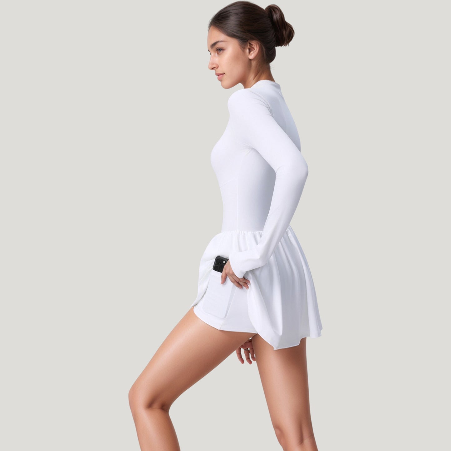 Anna-Kaci Active Women's Long Sleeve Athletic Dress with Front Zip and Flowy Skirt