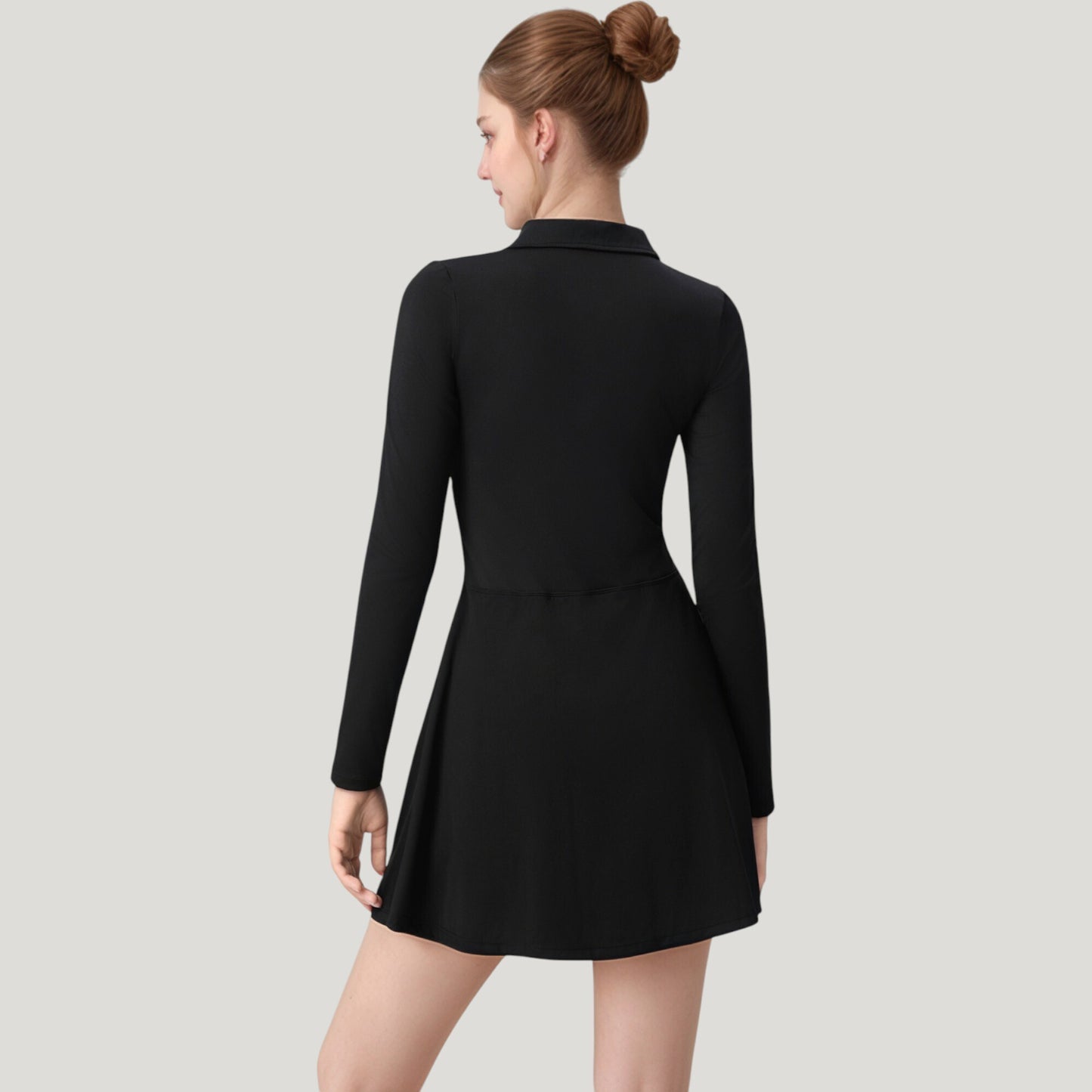 Anna-Kaci Active Women's Long Sleeve Active Dress with Zip Front Closure and Pointed Collar