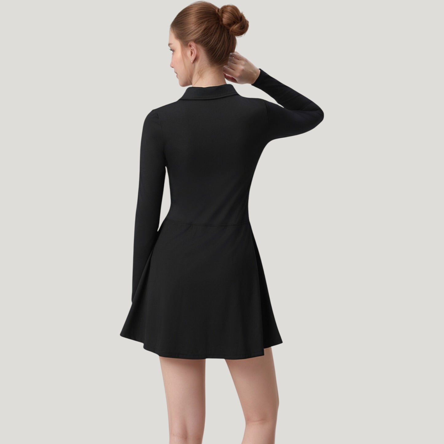 Anna-Kaci Active Women's Long Sleeve Active Dress with Zip Front Closure and Pointed Collar