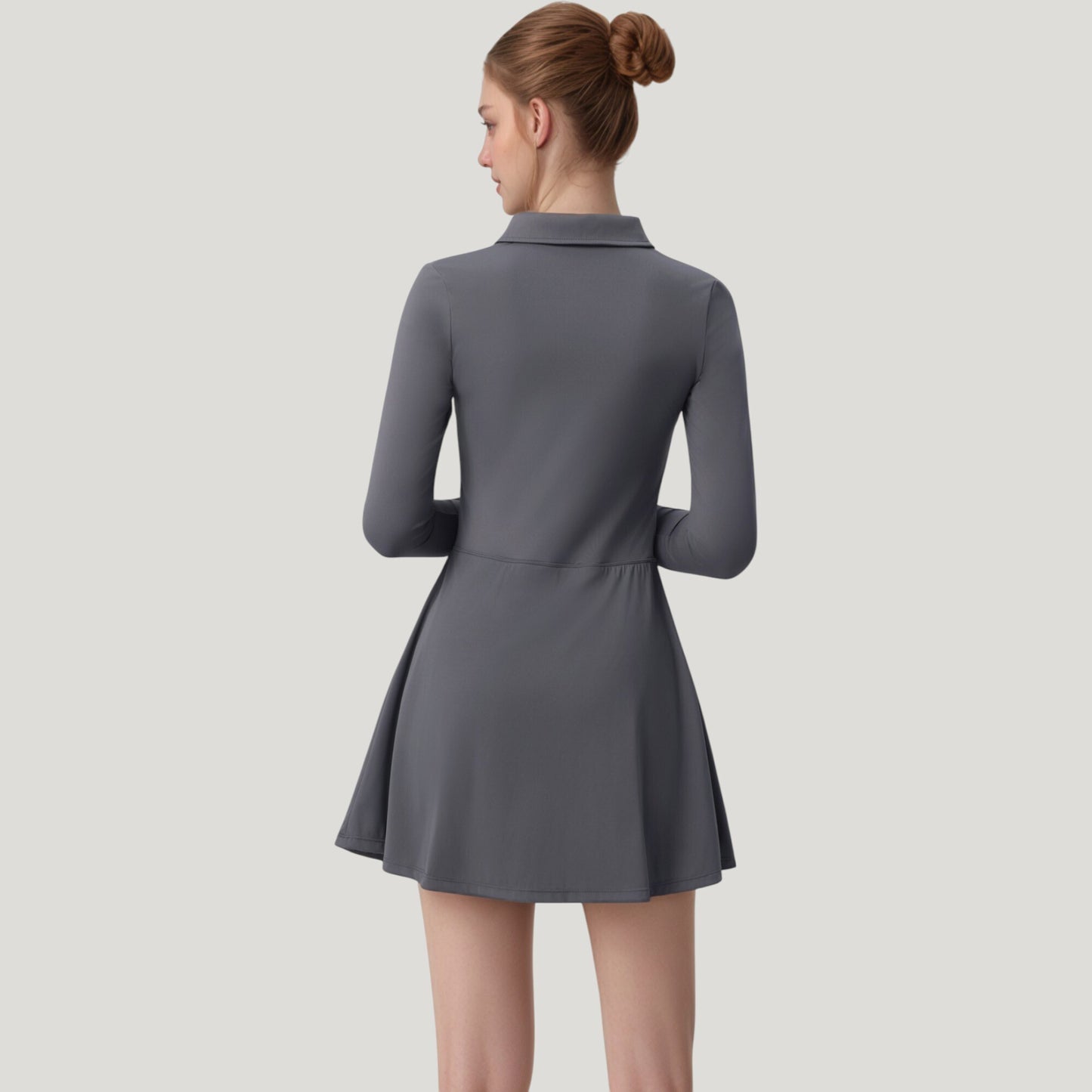 Anna-Kaci Active Women's Long Sleeve Active Dress with Zip Front Closure and Pointed Collar