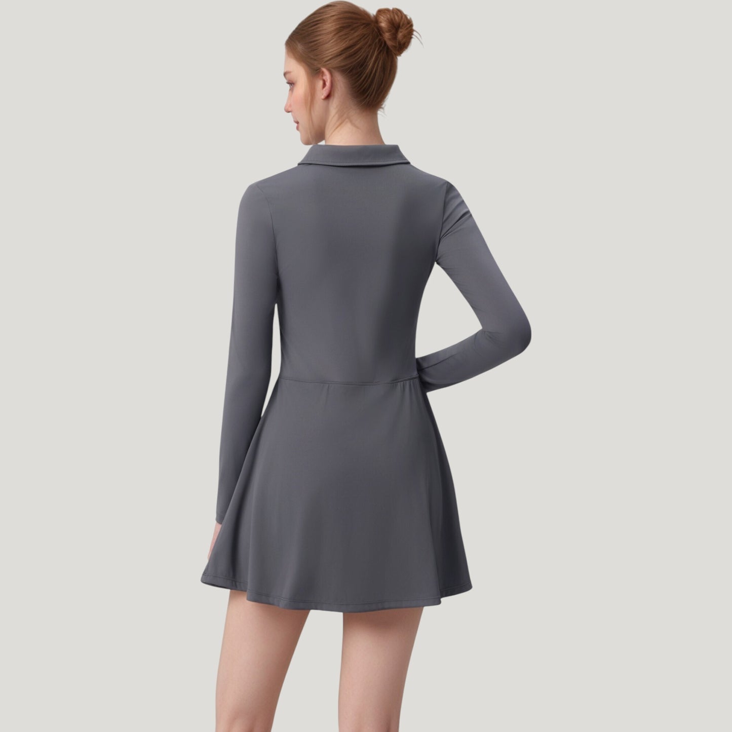 Anna-Kaci Active Women's Long Sleeve Active Dress with Zip Front Closure and Pointed Collar