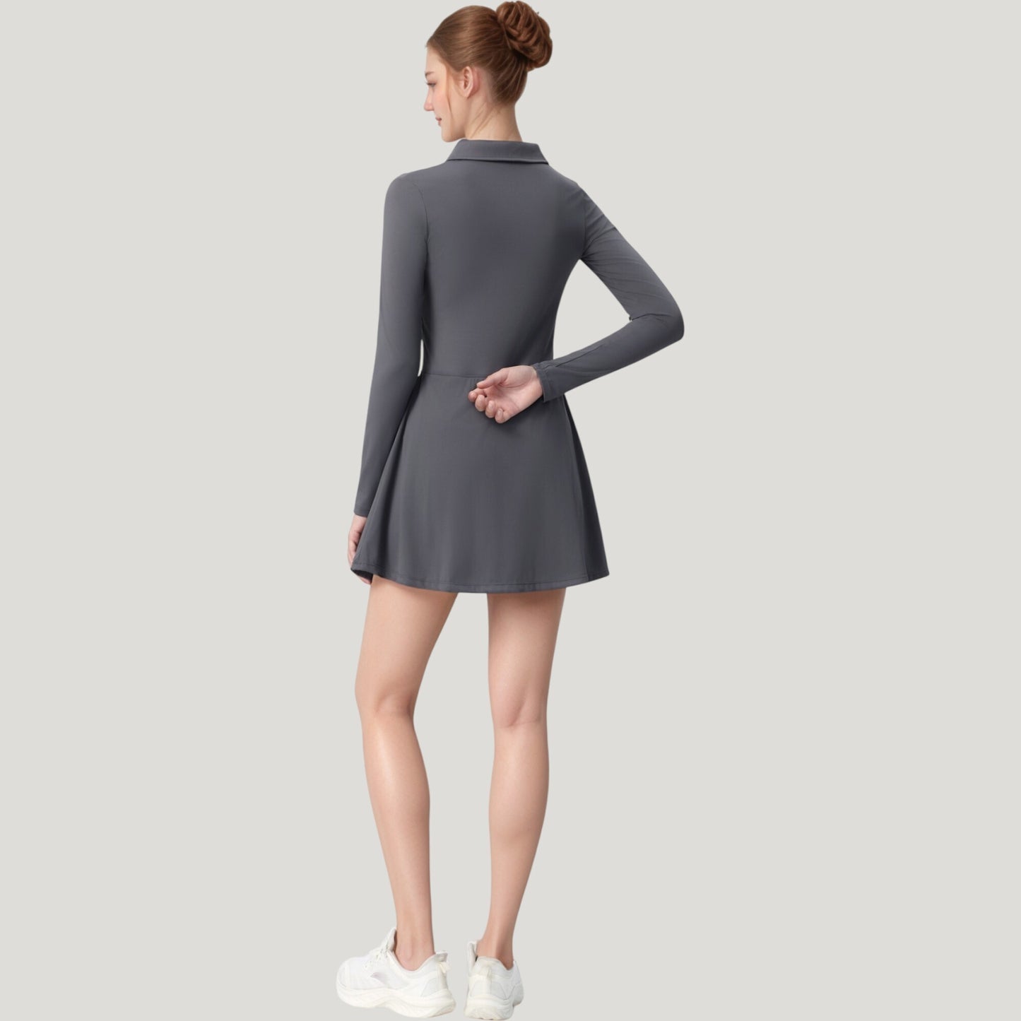 Anna-Kaci Active Women's Long Sleeve Active Dress with Zip Front Closure and Pointed Collar