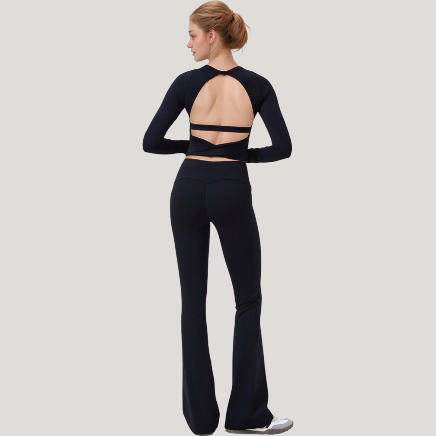Anna-Kaci Active Women's Long Sleeve Cropped Sports Top with Open Back and Crisscross Strap Detail