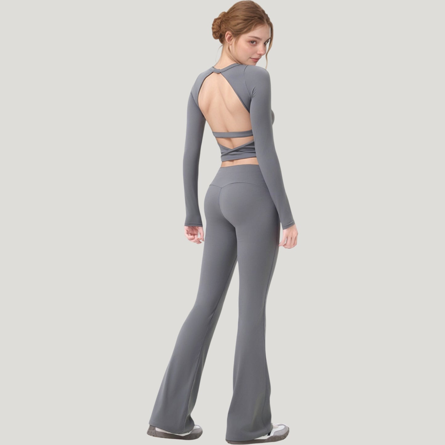 Anna-Kaci Active Women's Long Sleeve Cropped Sports Top with Open Back and Crisscross Strap Detail