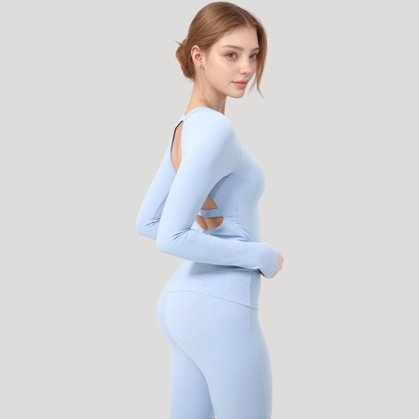 Anna-Kaci Active Women's Long Sleeve Cropped Sports Top with Open Back and Crisscross Strap Detail