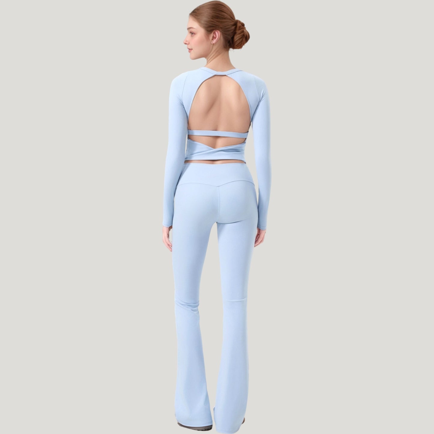 Anna-Kaci Active Women's Long Sleeve Cropped Sports Top with Open Back and Crisscross Strap Detail
