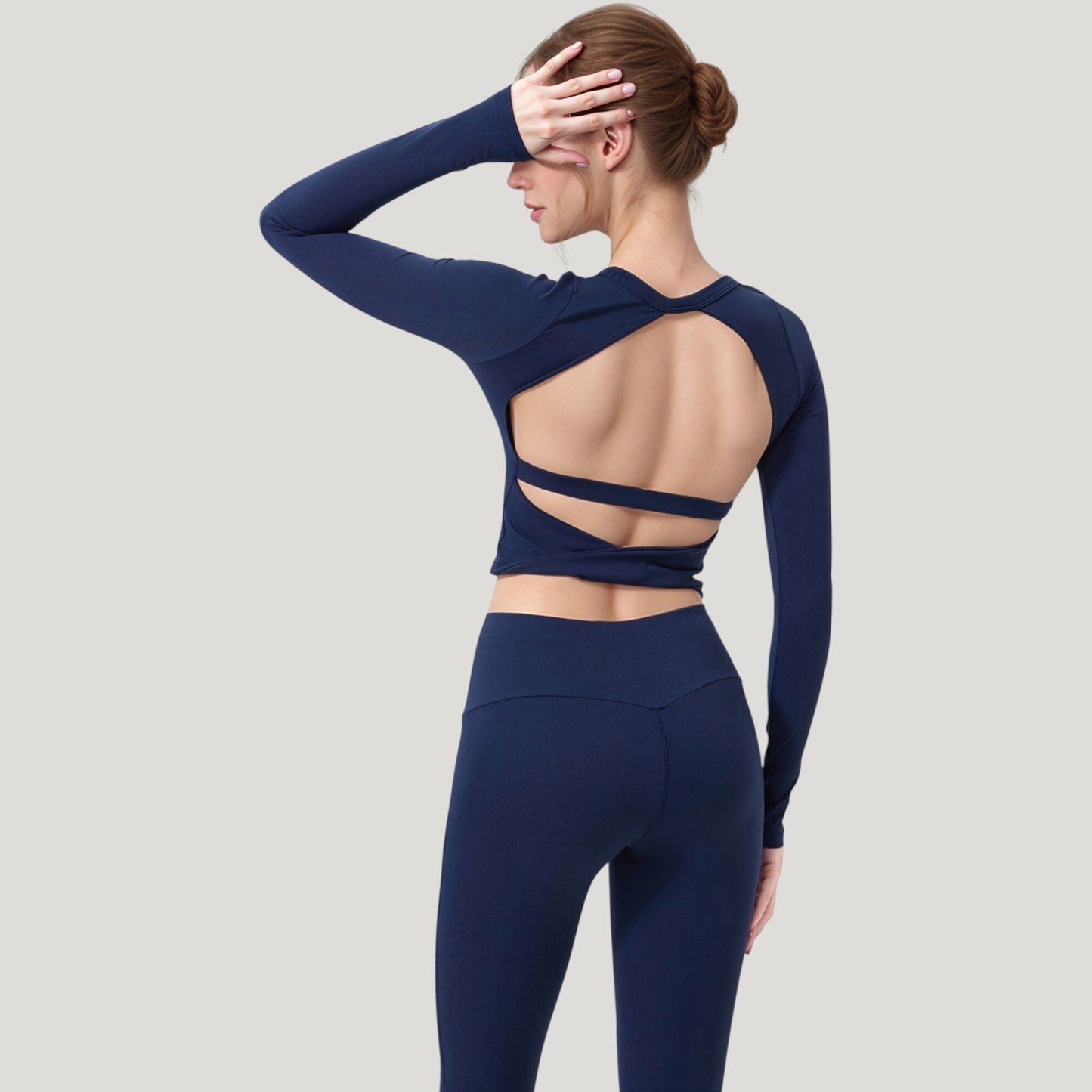 Anna-Kaci Active Women's Long Sleeve Cropped Sports Top with Open Back and Crisscross Strap Detail