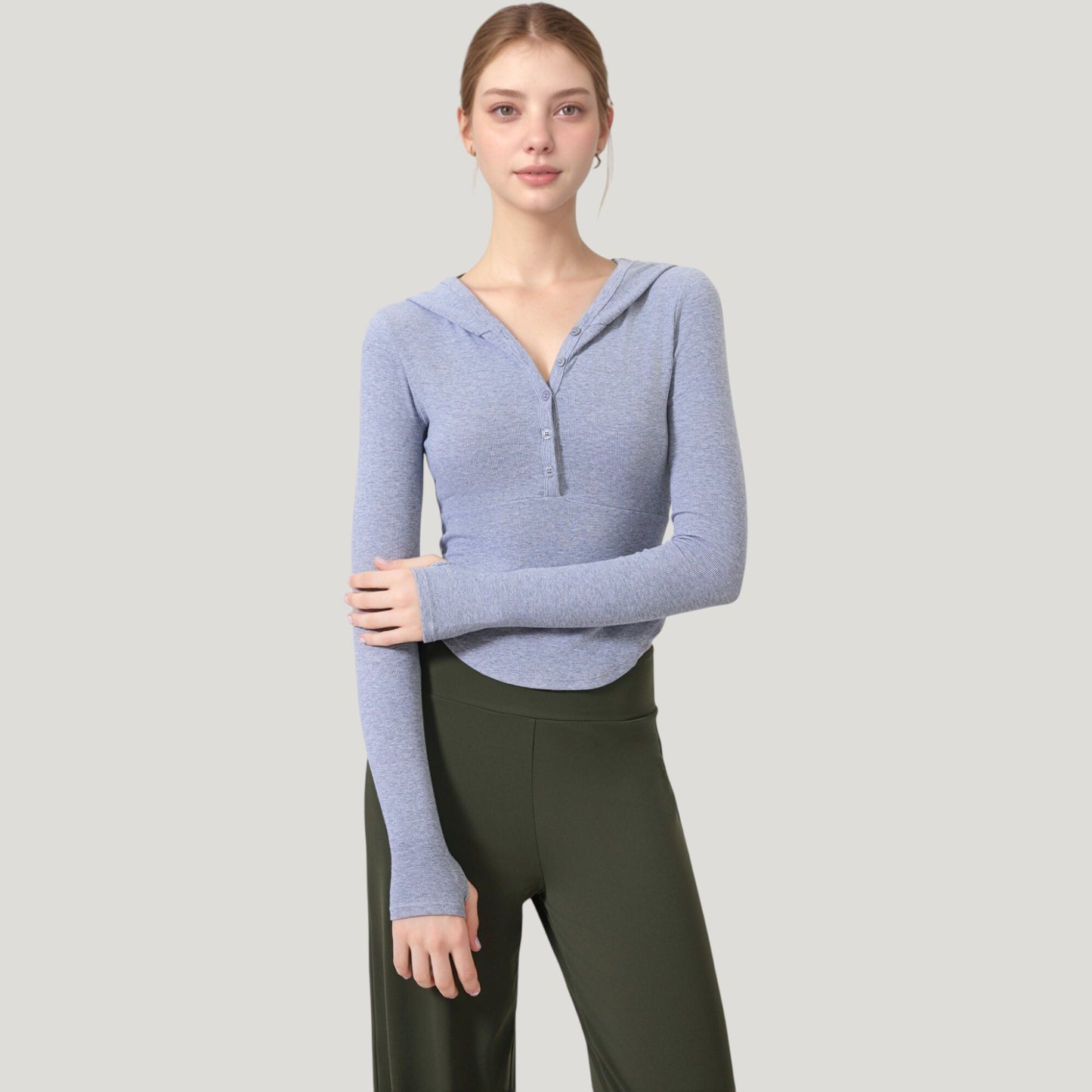 Anna-Kaci Active Women's Long Sleeve Henley Hoodie Activewear Top with Streamlined Fit and Lightweight Stretch Fabric