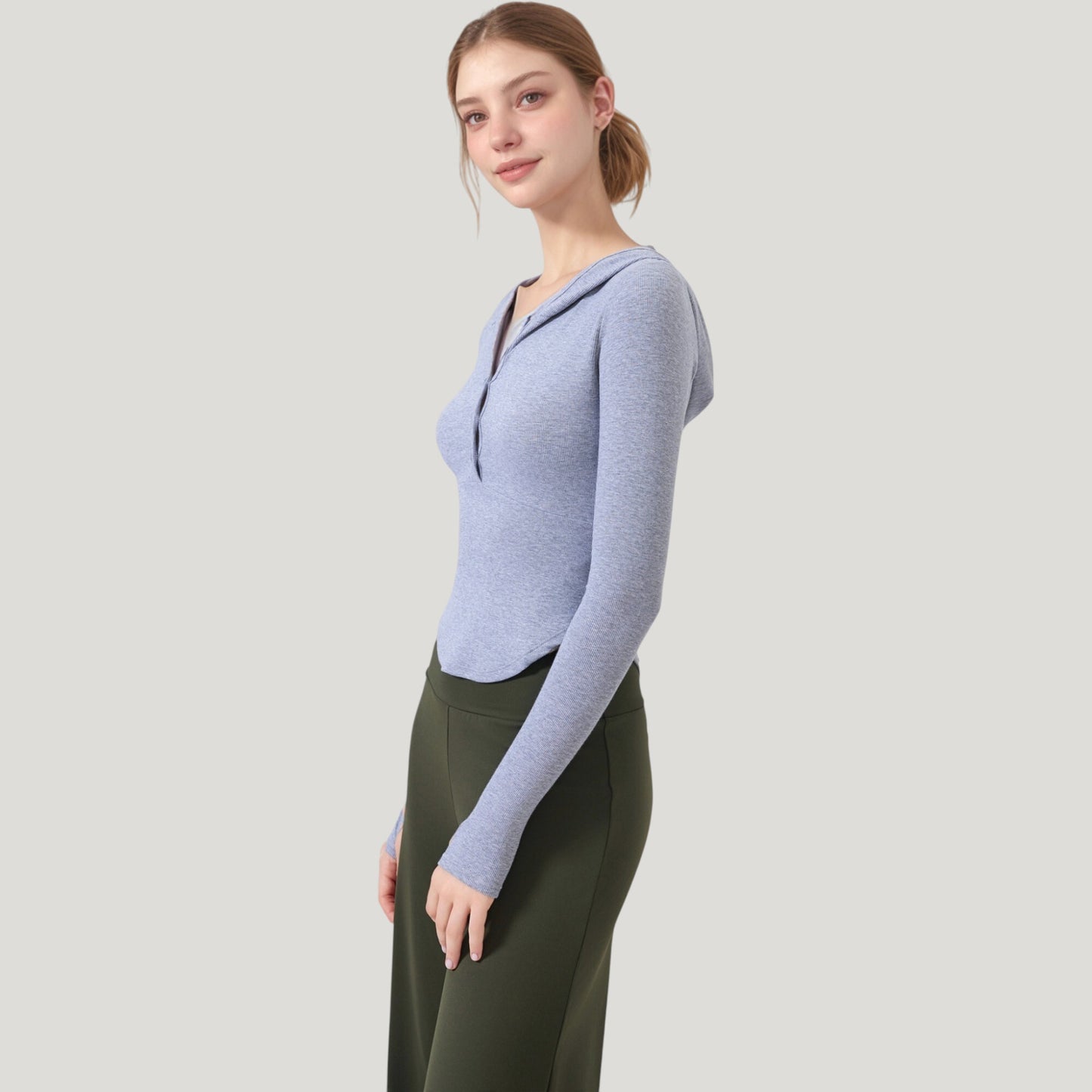 Anna-Kaci Active Women's Long Sleeve Henley Hoodie Activewear Top with Streamlined Fit and Lightweight Stretch Fabric