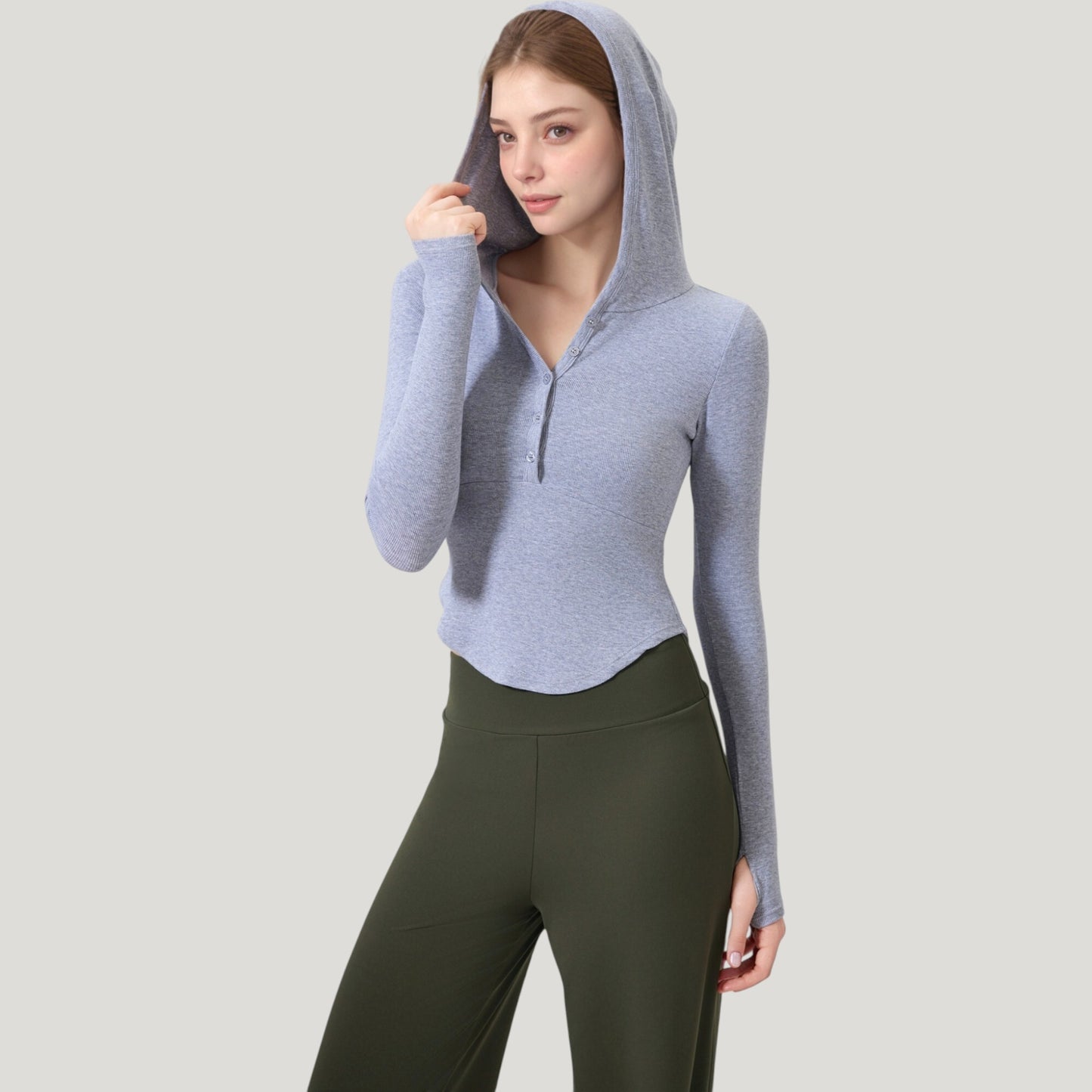 Anna-Kaci Active Women's Long Sleeve Henley Hoodie Activewear Top with Streamlined Fit and Lightweight Stretch Fabric