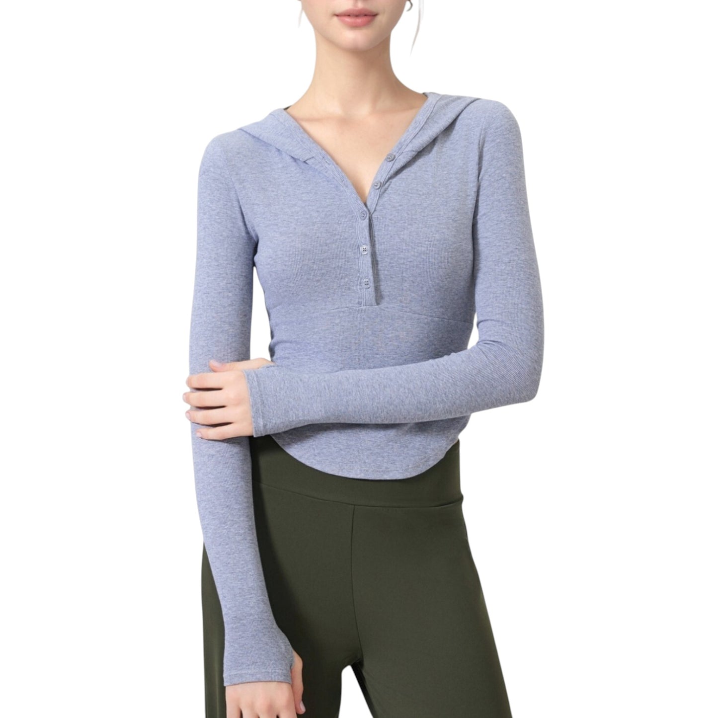 Anna-Kaci Active Women's Long Sleeve Henley Hoodie Activewear Top with Streamlined Fit and Lightweight Stretch Fabric