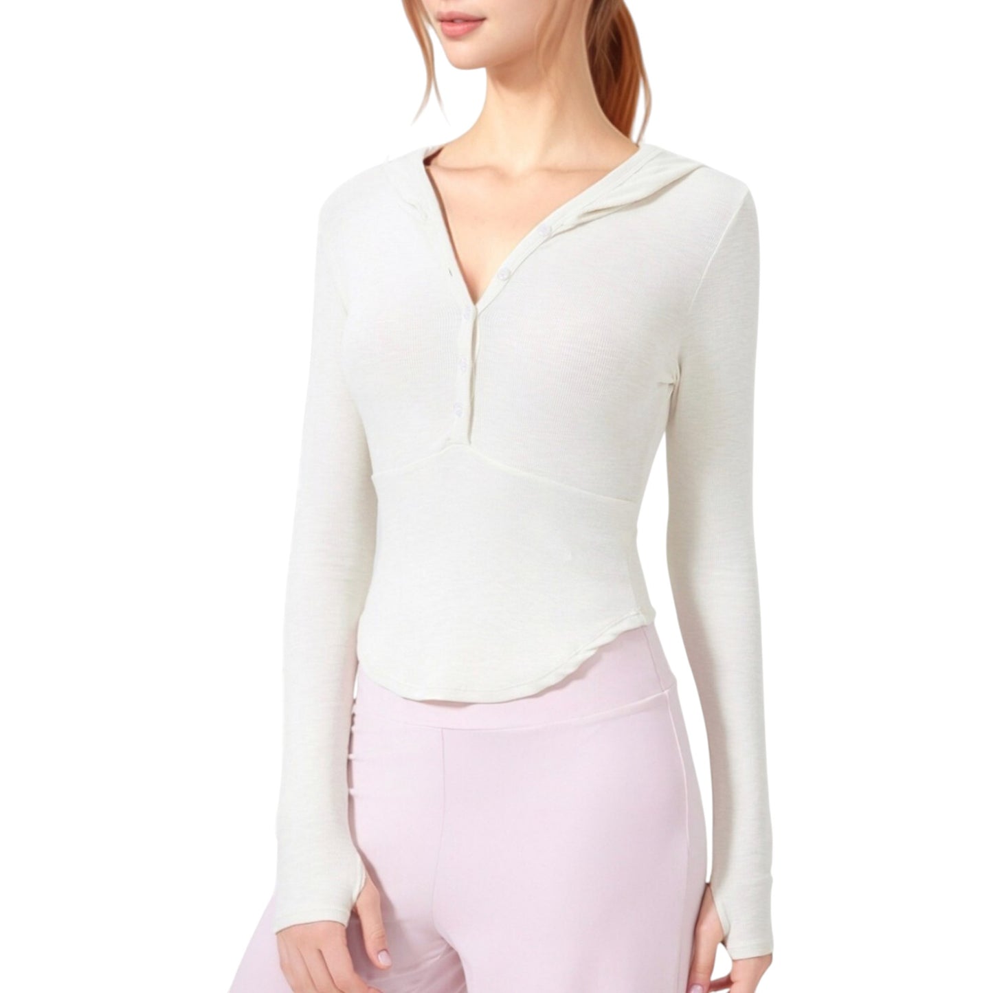 Anna-Kaci Active Women's Long Sleeve Henley Hoodie Activewear Top with Streamlined Fit and Lightweight Stretch Fabric