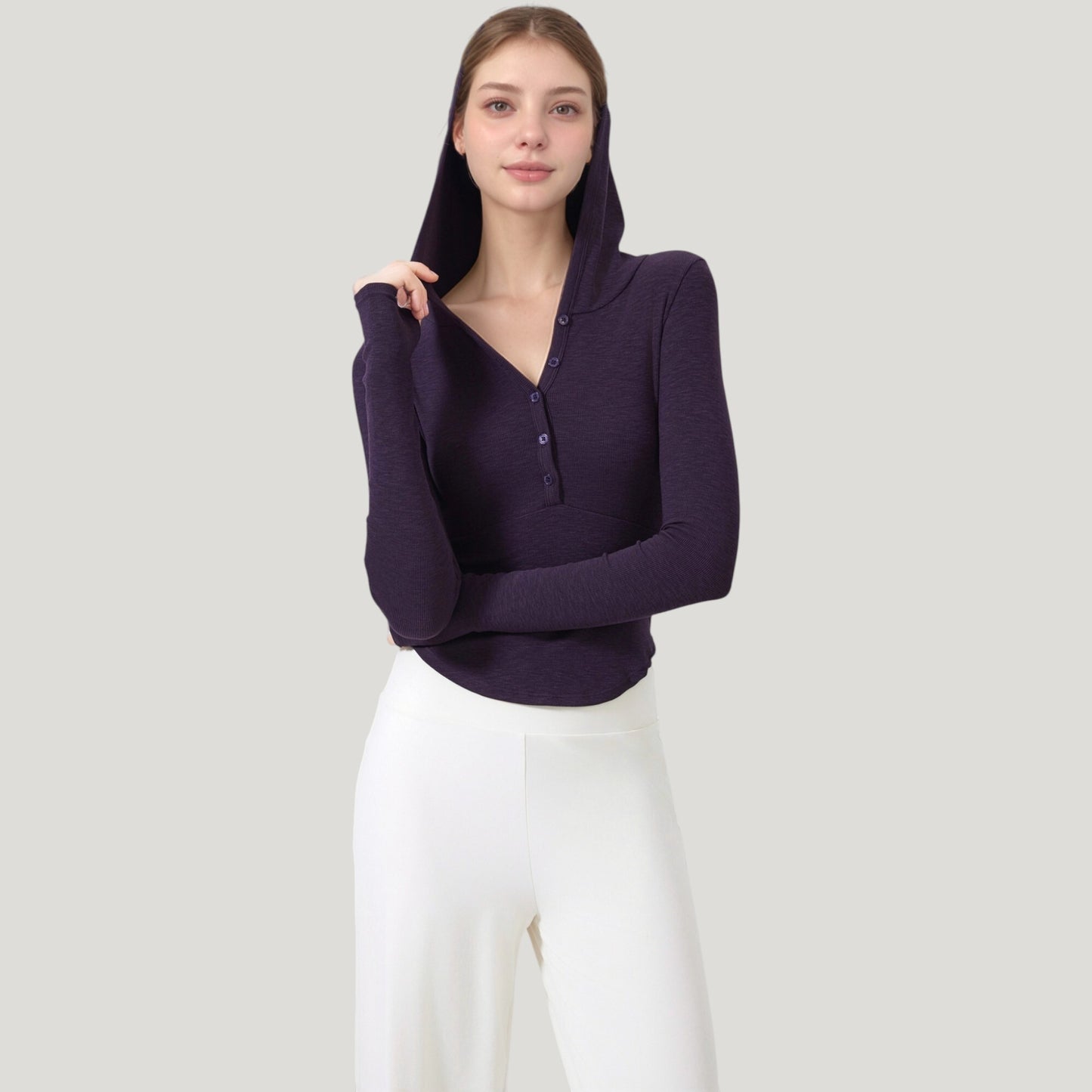 Anna-Kaci Active Women's Long Sleeve Henley Hoodie Activewear Top with Streamlined Fit and Lightweight Stretch Fabric