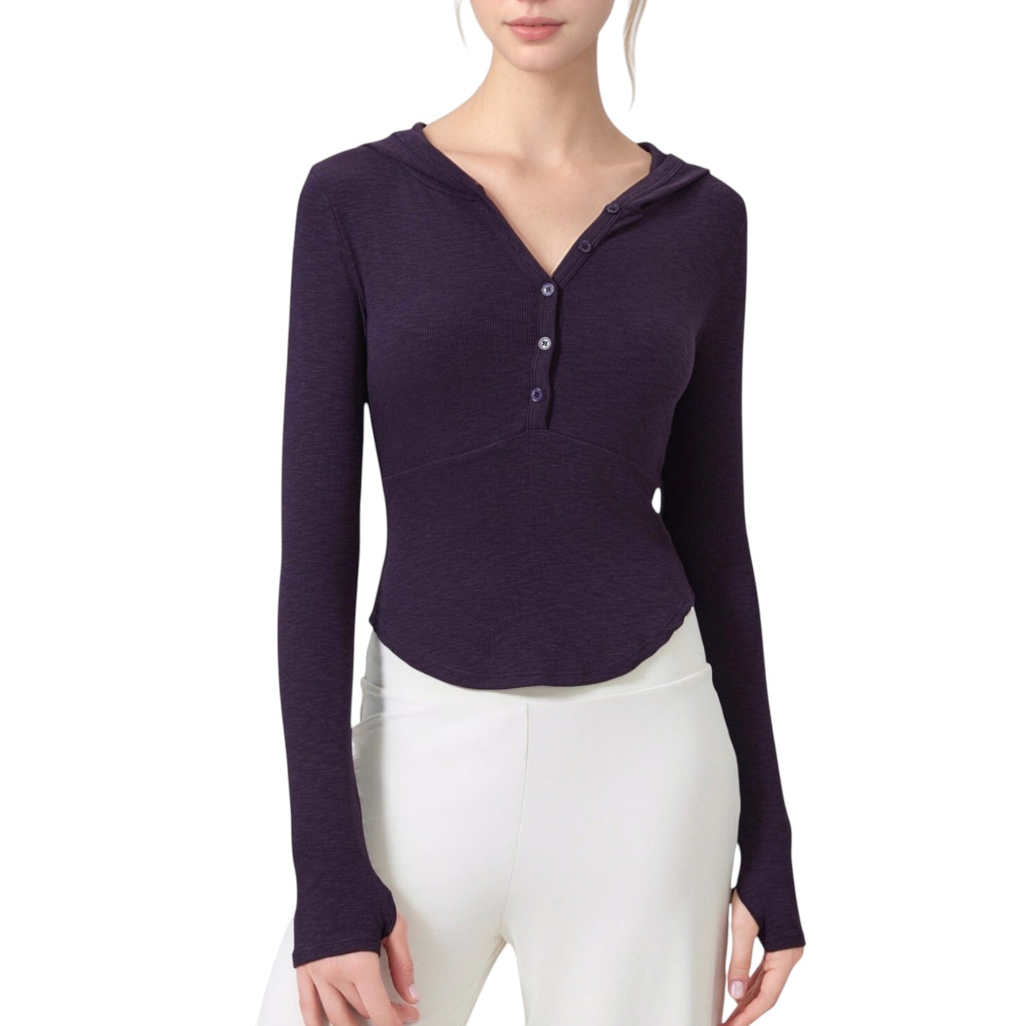 Anna-Kaci Active Women's Long Sleeve Henley Hoodie Activewear Top with Streamlined Fit and Lightweight Stretch Fabric