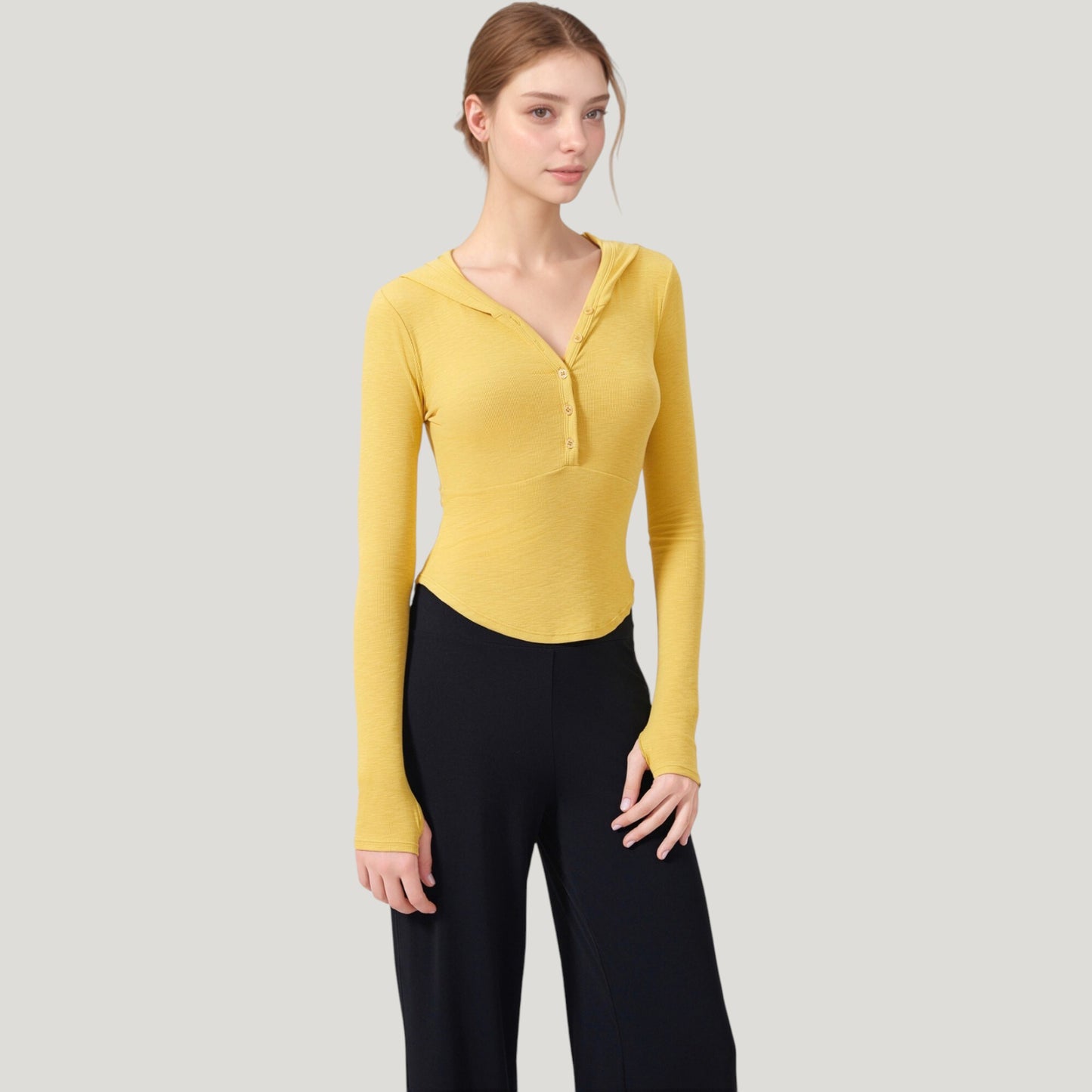 Anna-Kaci Active Women's Long Sleeve Henley Hoodie Activewear Top with Streamlined Fit and Lightweight Stretch Fabric