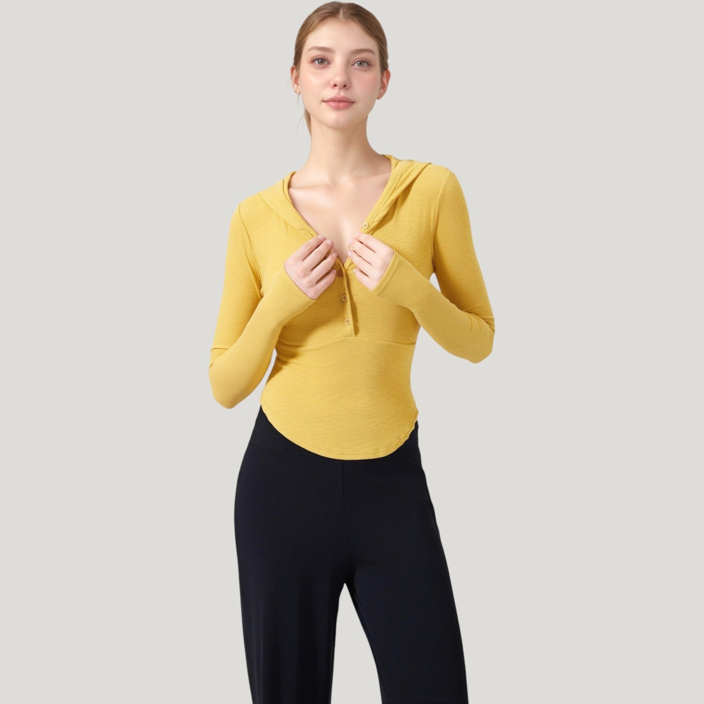 Anna-Kaci Active Women's Long Sleeve Henley Hoodie Activewear Top with Streamlined Fit and Lightweight Stretch Fabric