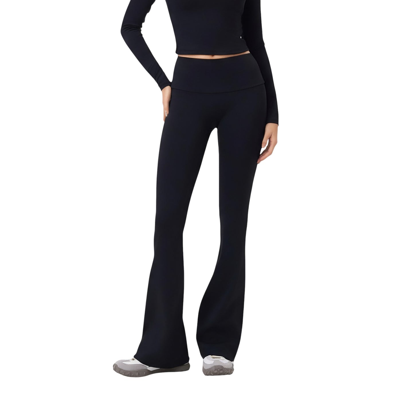 Anna-Kaci Active Women's High Waist Flare Leg Pants with Foldover Waistband and Stretch Performance Fabric