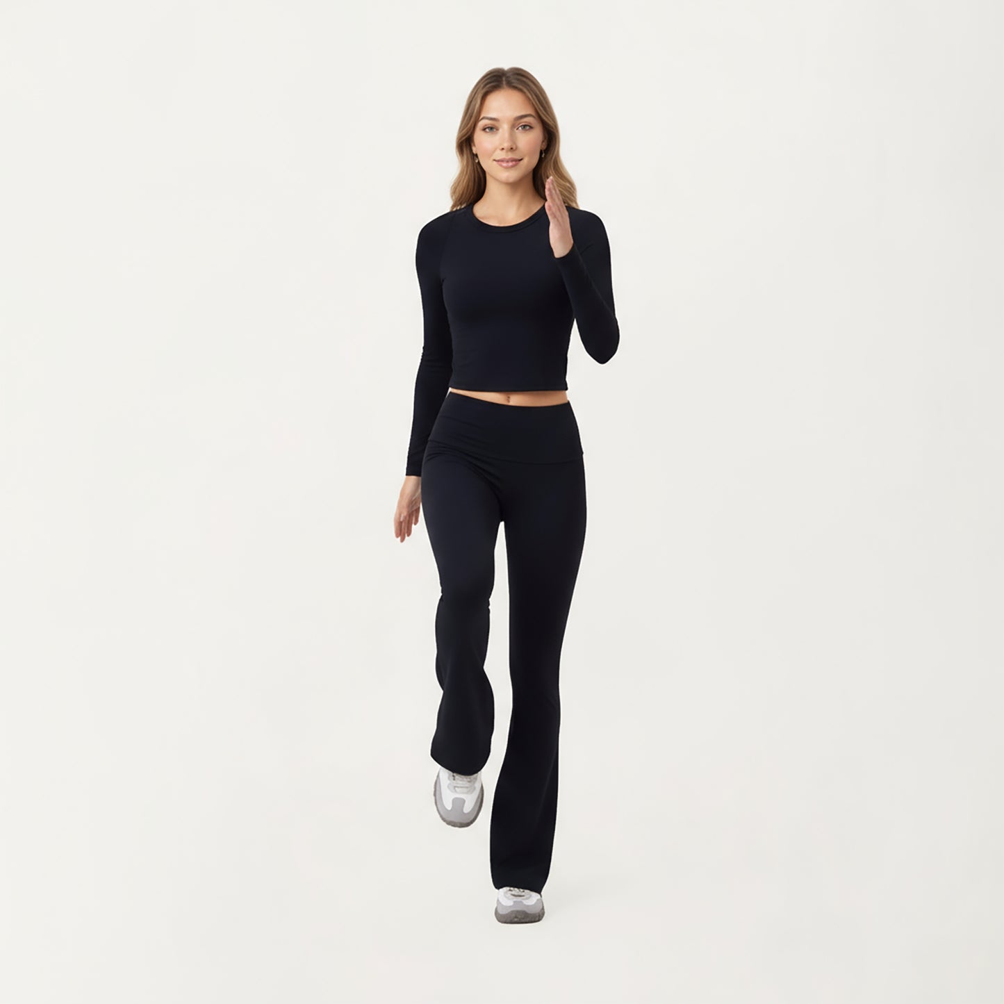 Anna-Kaci Active Women's High Waist Flare Leg Pants with Foldover Waistband and Stretch Performance Fabric