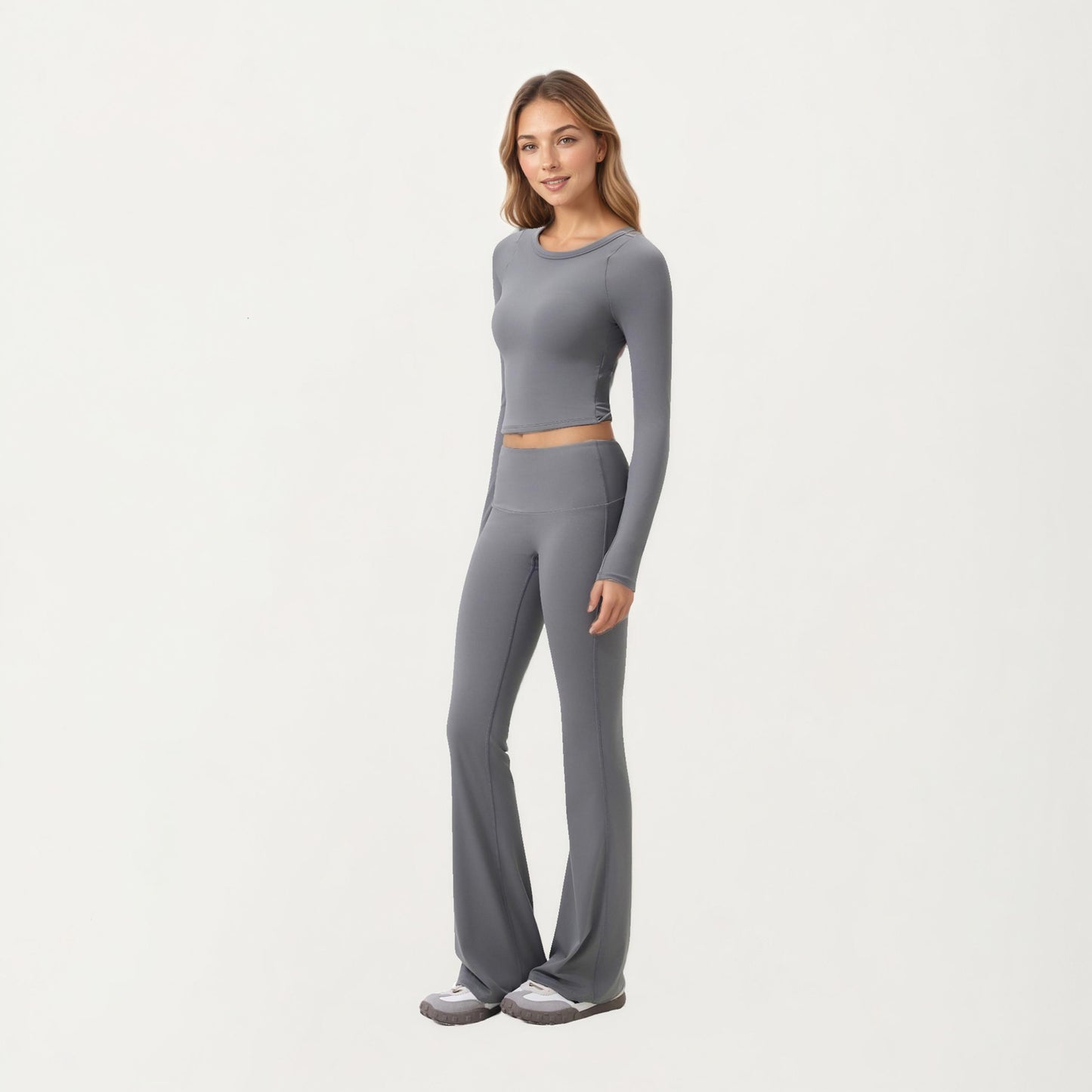 Anna-Kaci Active Women's High Waist Flare Leg Pants with Foldover Waistband and Stretch Performance Fabric
