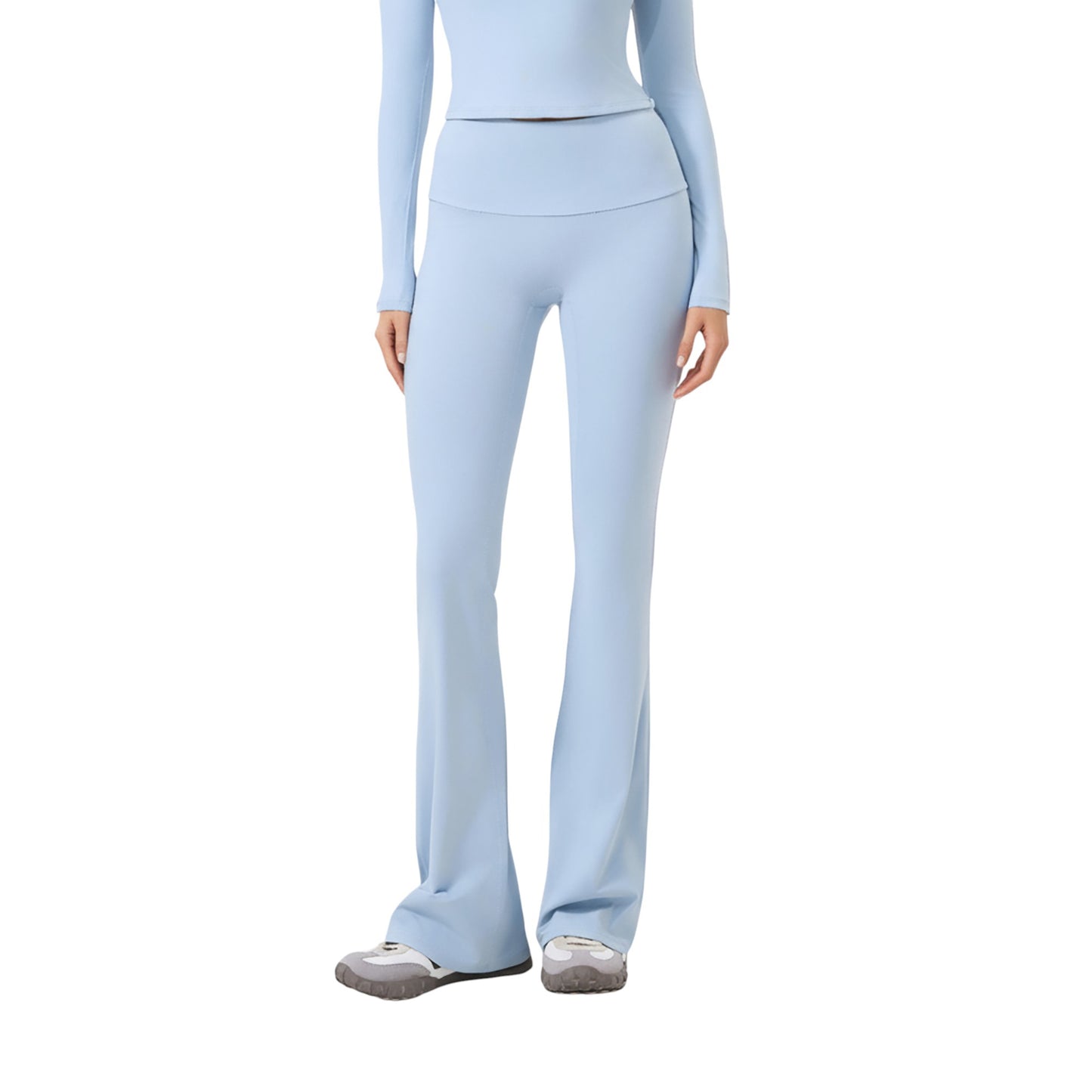 Anna-Kaci Active Women's High Waist Flare Leg Pants with Foldover Waistband and Stretch Performance Fabric