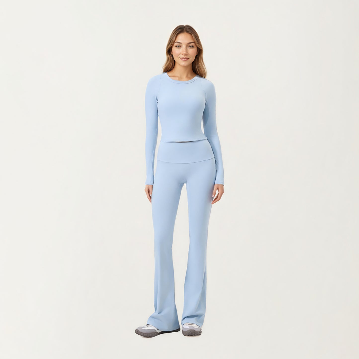 Anna-Kaci Active Women's High Waist Flare Leg Pants with Foldover Waistband and Stretch Performance Fabric