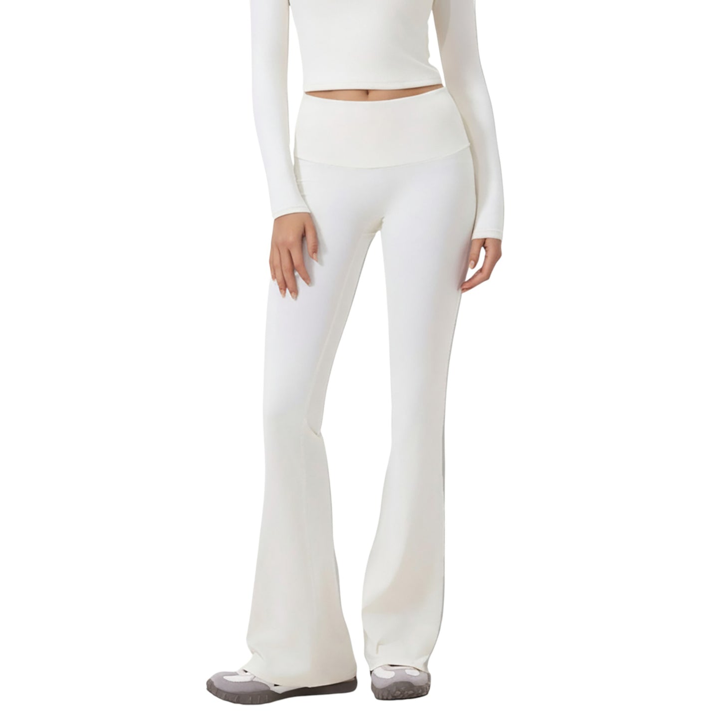Anna-Kaci Active Women's High Waist Flare Leg Pants with Foldover Waistband and Stretch Performance Fabric