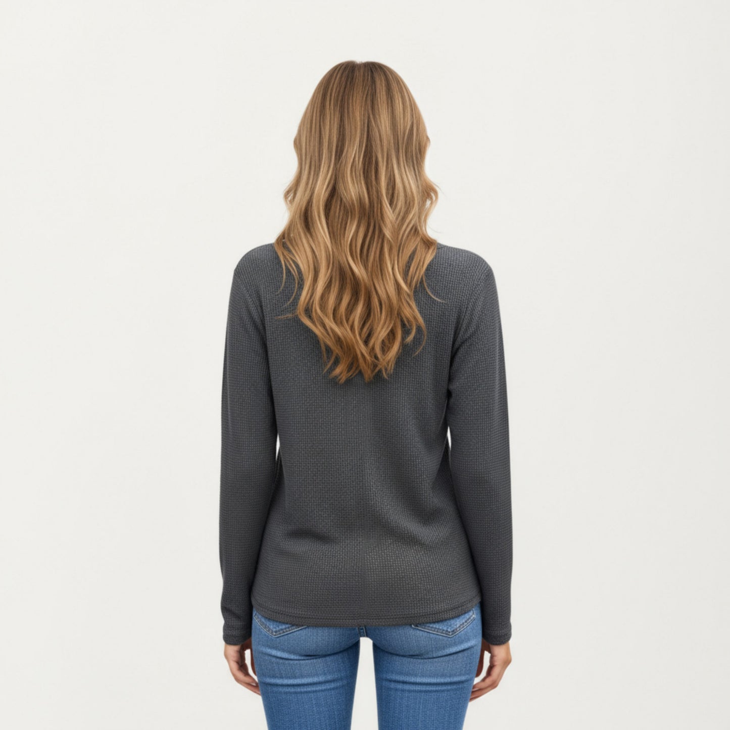 Anna-Kaci Women's Long Sleeve Waffle Knit Top with Notch V-Neckline and Relaxed Fit