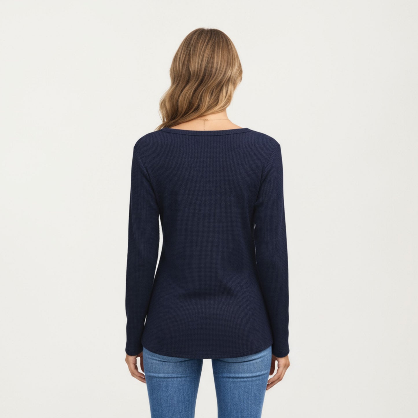 Anna-Kaci Women's Long Sleeve Waffle Knit Top with Notch V-Neckline and Relaxed Fit