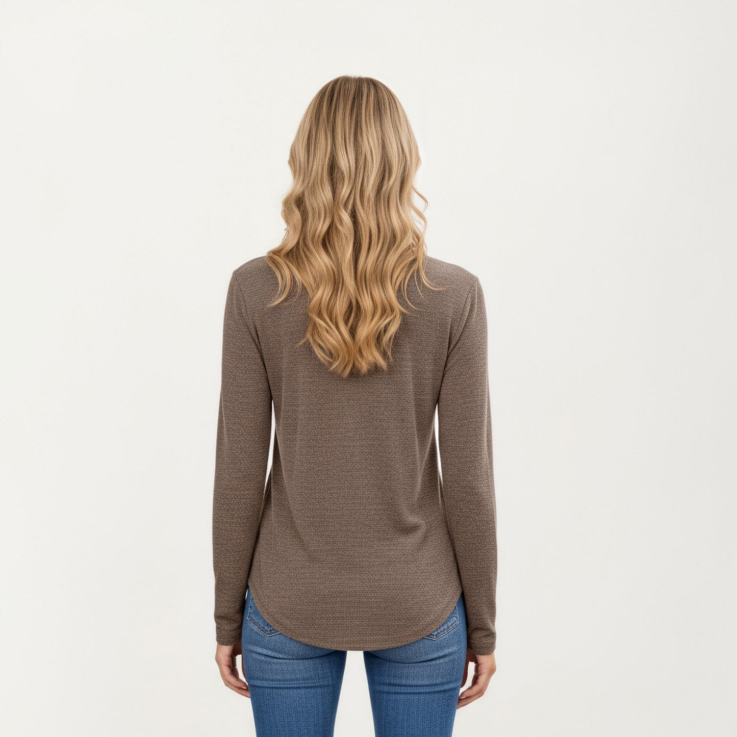 Anna-Kaci Women's Long Sleeve V-Neck Knit Top with Curved Hem and Relaxed Fit