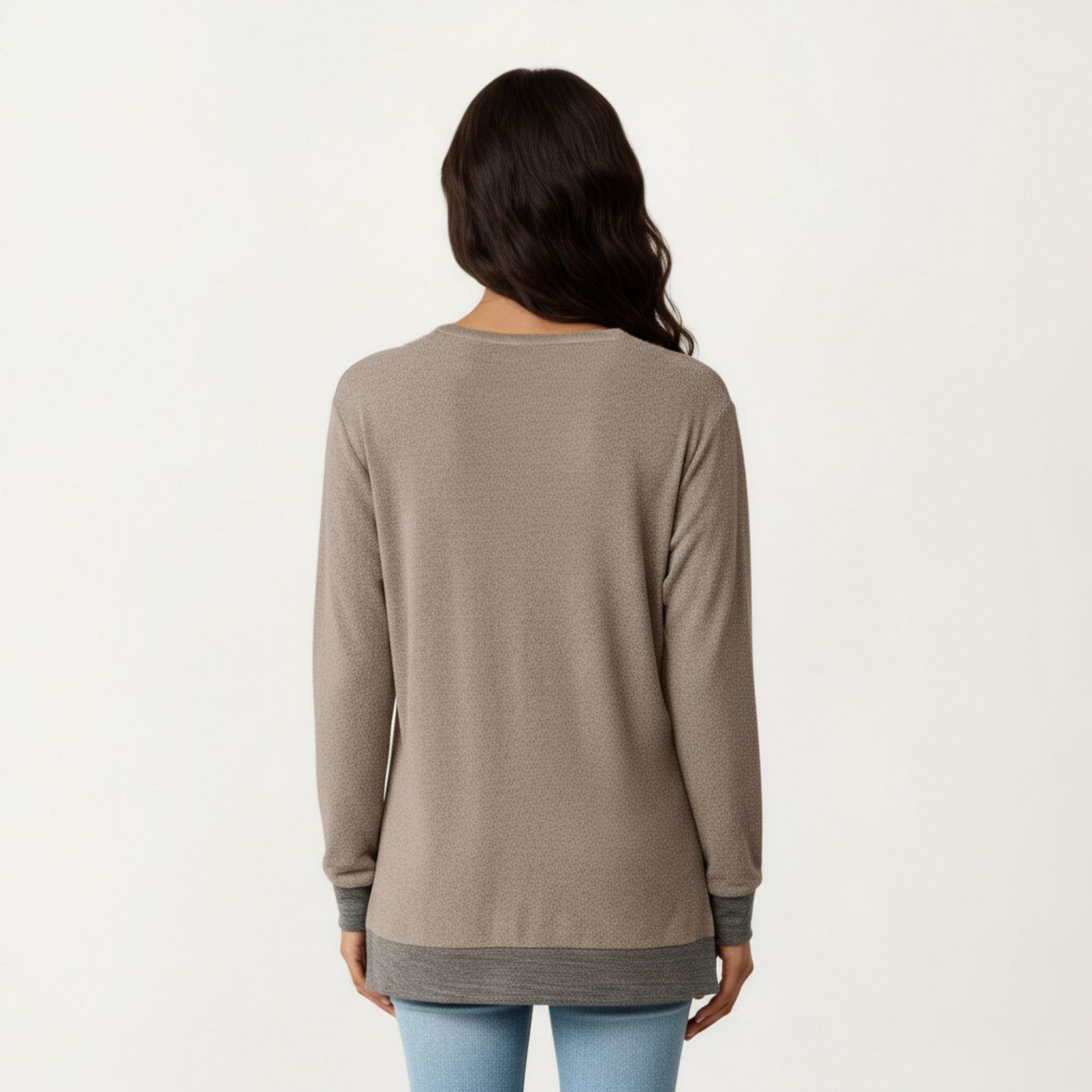 Anna-Kaci Women's Long Sleeve V-Neck Top with Contrast Crochet Trim and Relaxed Hem